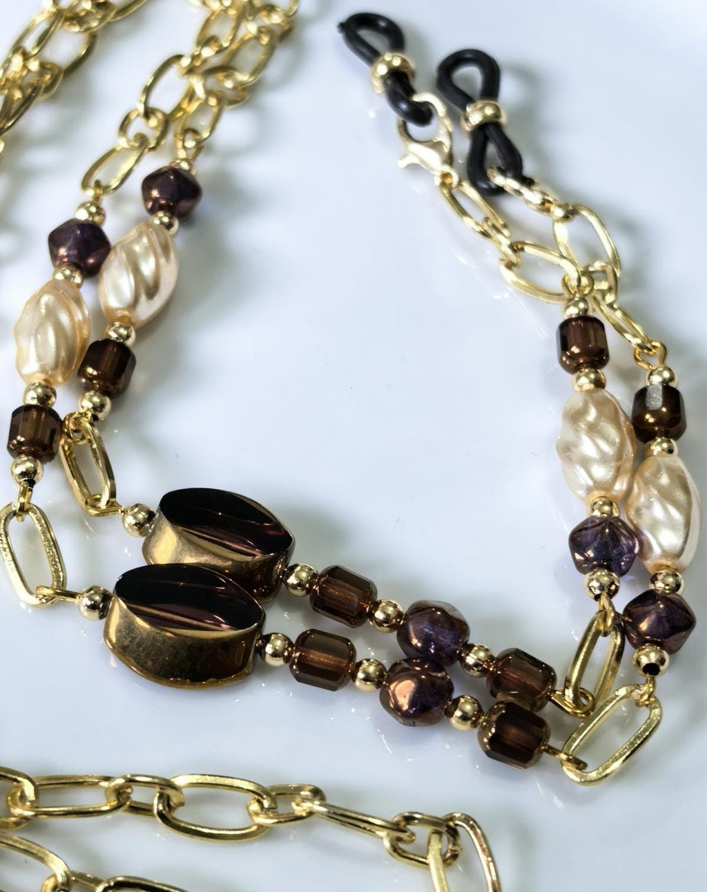 Antique Gold Czech Crystal Eyeglass Chain – Twisted Baroque Pearl