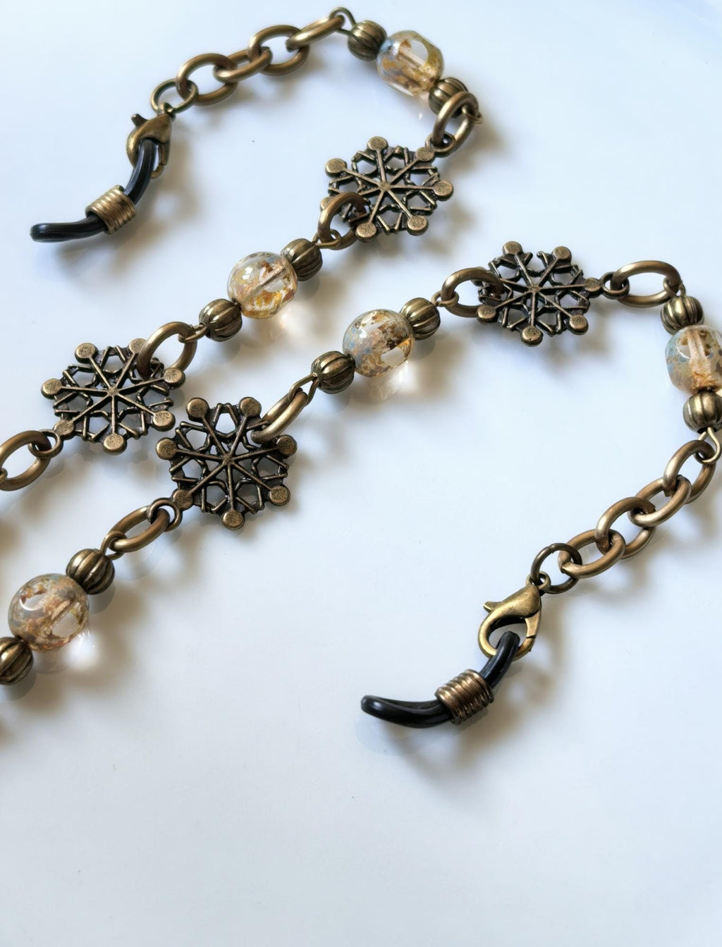 Snowflake Elegance Eyeglass Chain – Antique Gold Handmade Jewelry