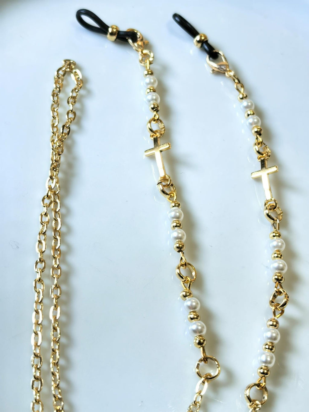 Eyeglass Chain-Cross Charm Gold Plated and Pearly Chain- THINBLACK®