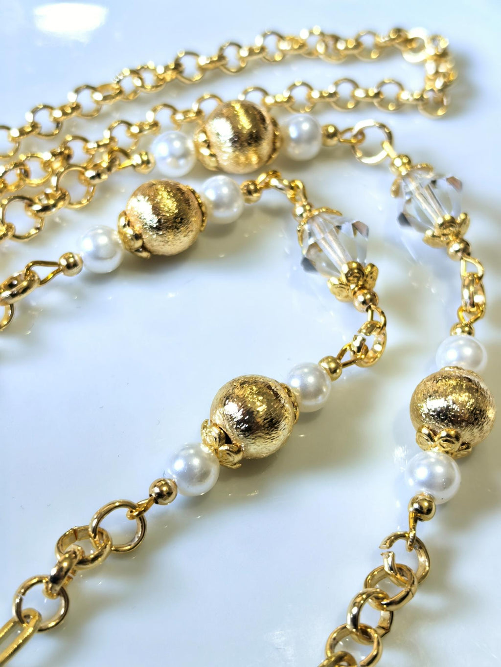 Eyeglass Chain – Antique Gold Baroque Pearl Crystal