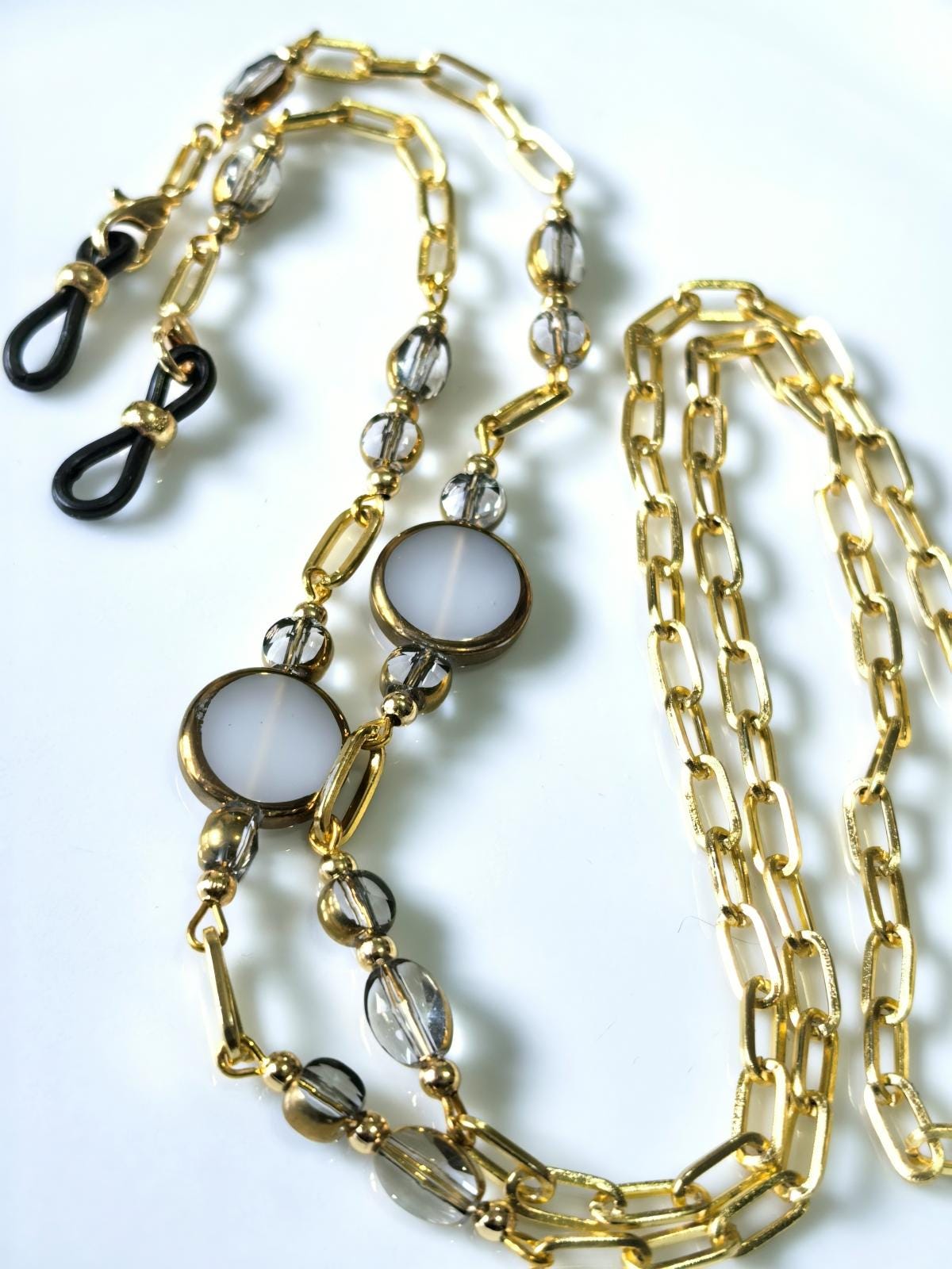 Antique Gold Czech Crystal Eyeglass Chain – Baroque Moon Collection Beaded