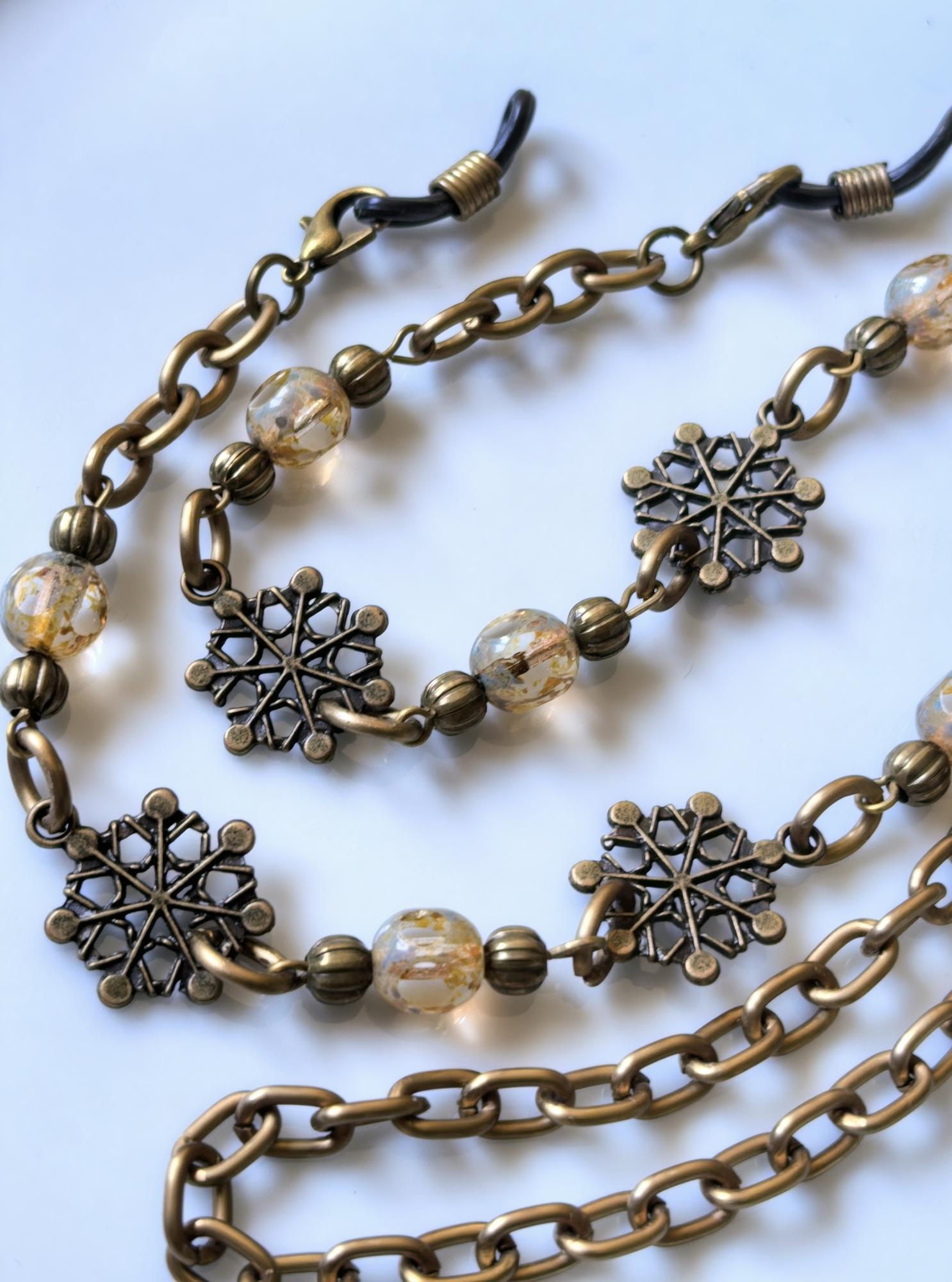Snowflake Elegance Eyeglass Chain – Antique Gold Handmade Jewelry