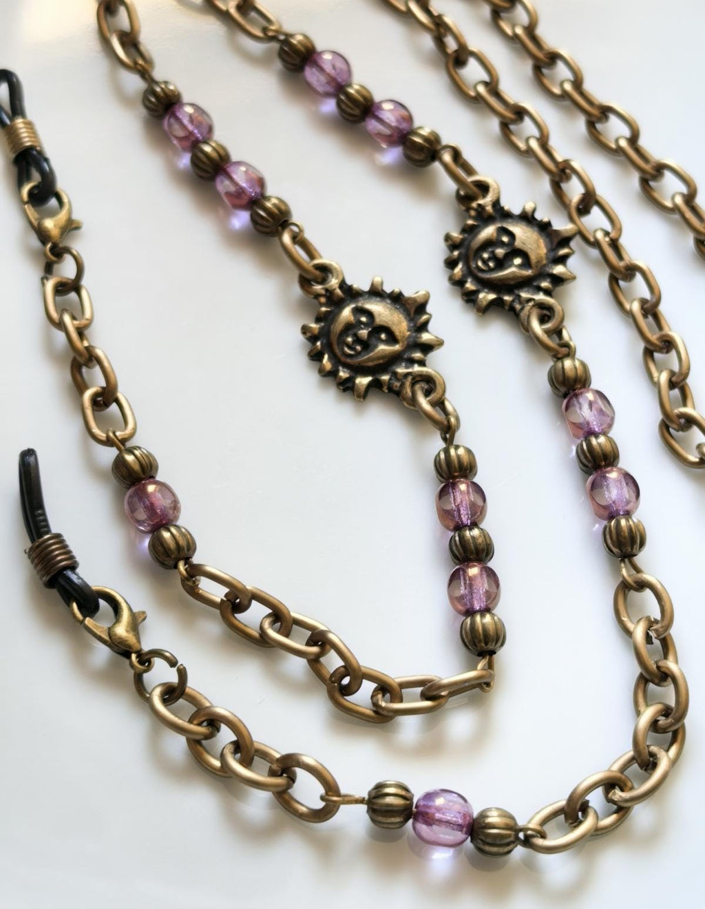 Sun Charm Eyeglass Chain – Purple Crystal Handmade Jewelry