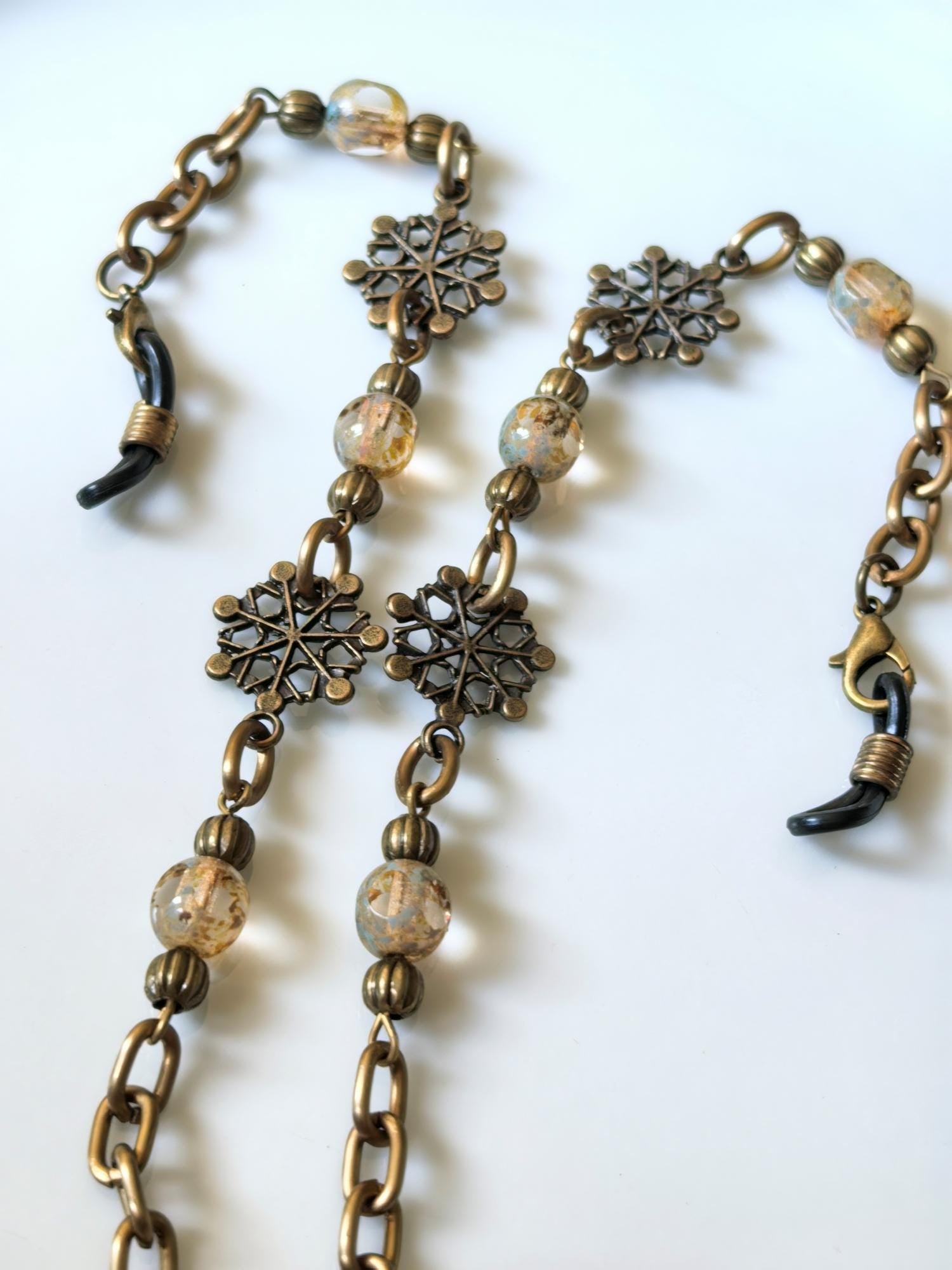 Snowflake Elegance Eyeglass Chain – Antique Gold Handmade Jewelry