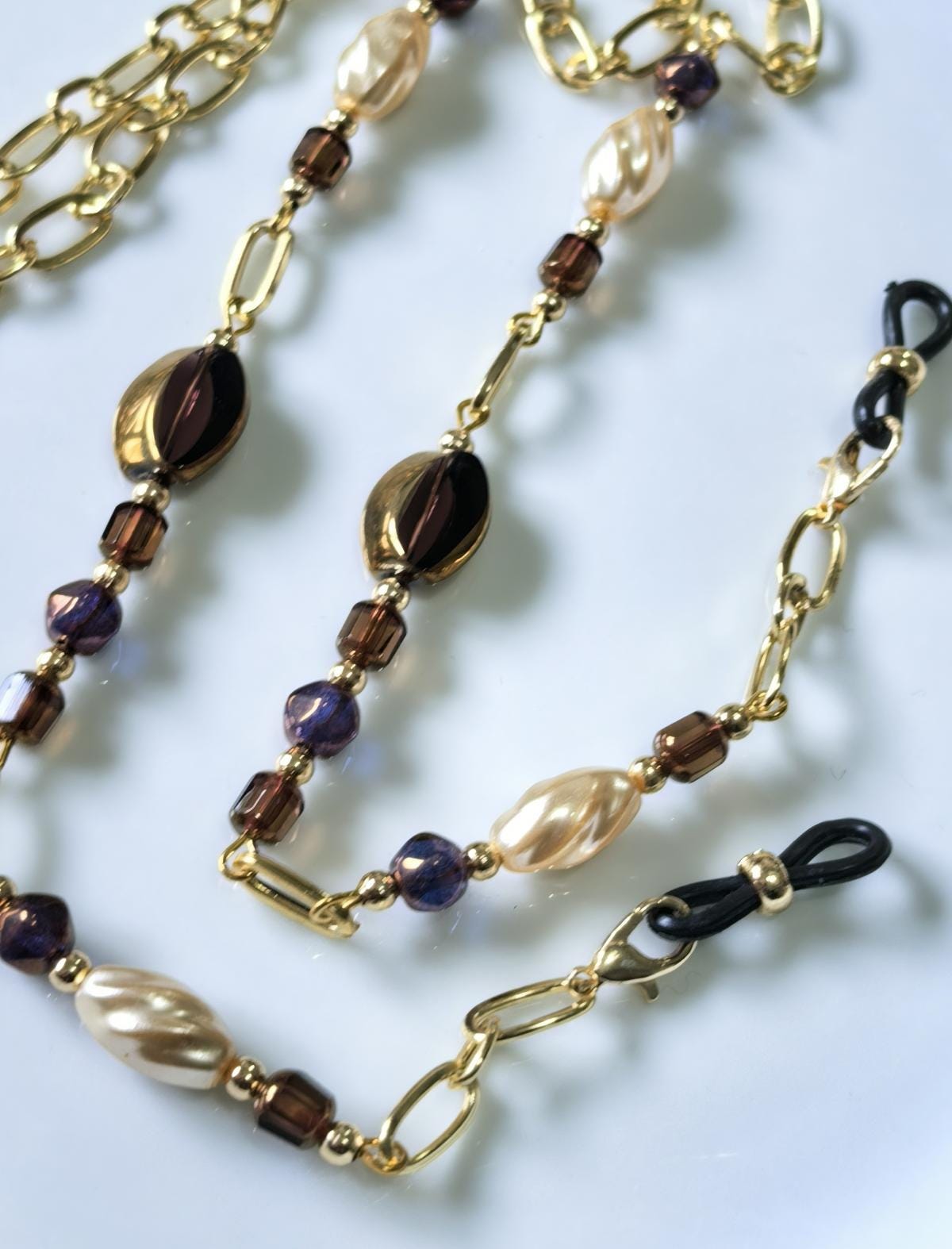 Antique Gold Czech Crystal Eyeglass Chain – Twisted Baroque Pearl