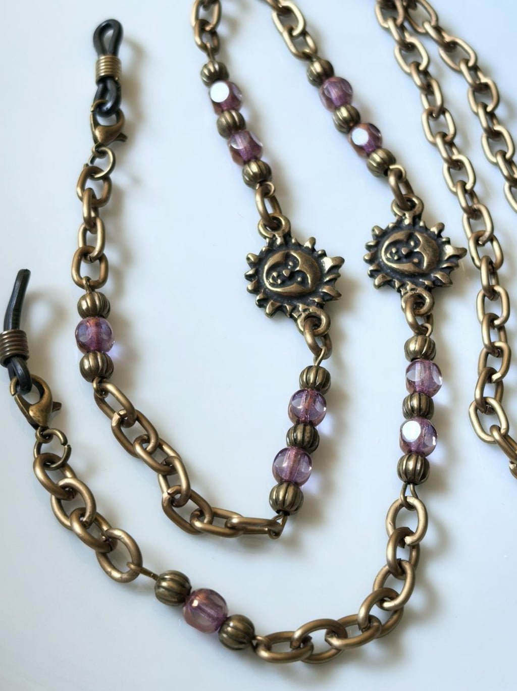 Sun Charm Eyeglass Chain – Purple Crystal Handmade Jewelry
