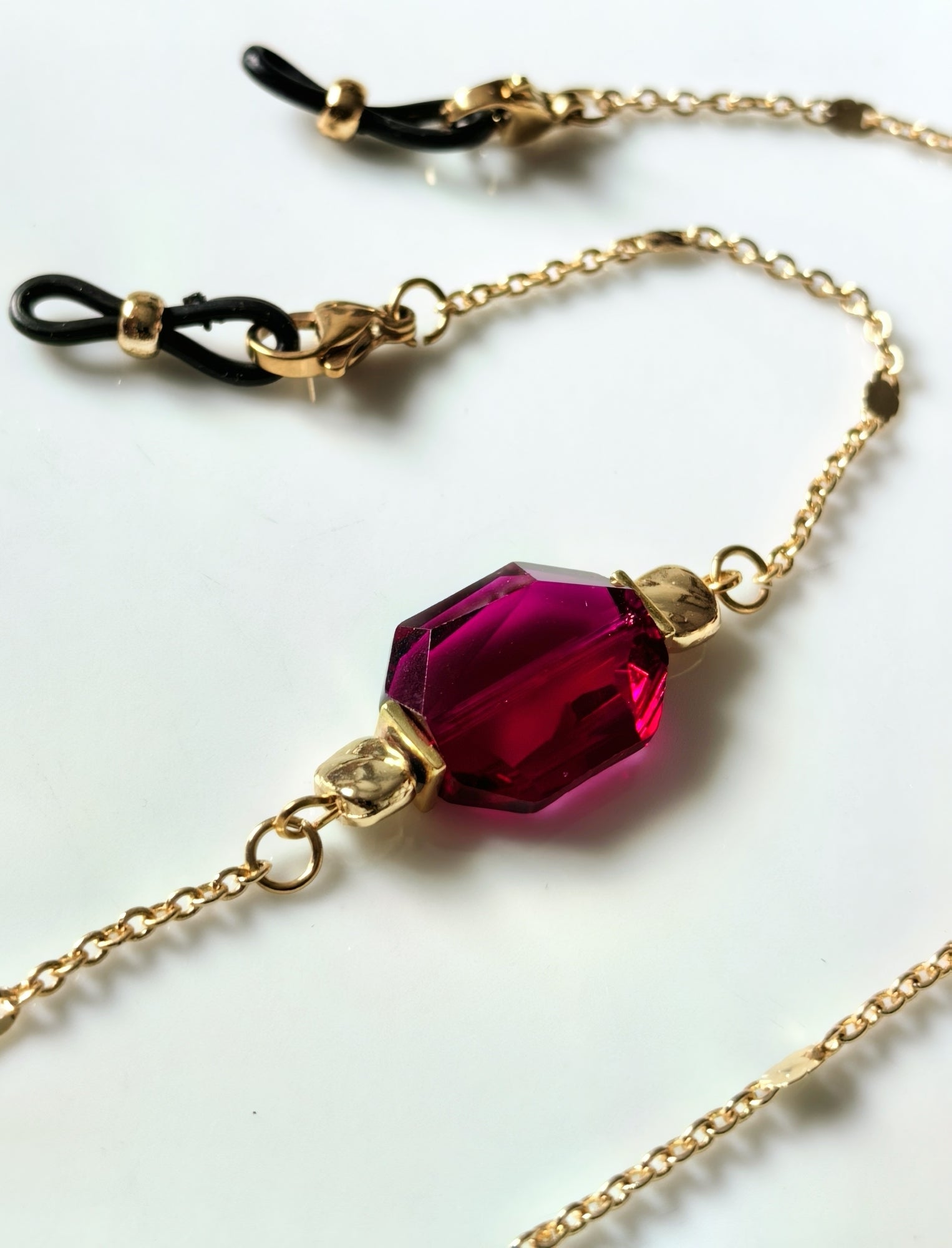 Gözlük Zinciri Altın Kaplama Zincirli Ruby Kırmızısı Kristal Taş Boncuklu | THINBLACK® Exclusive