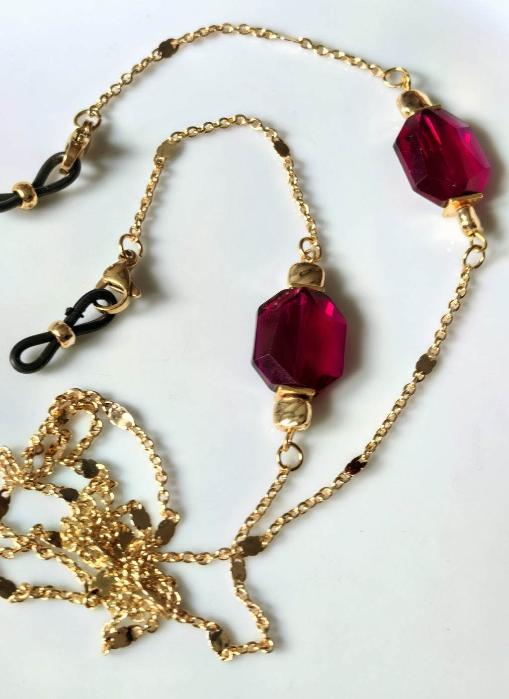 Gözlük Zinciri Altın Kaplama Zincirli Ruby Kırmızısı Kristal Taş Boncuklu | THINBLACK® Exclusive