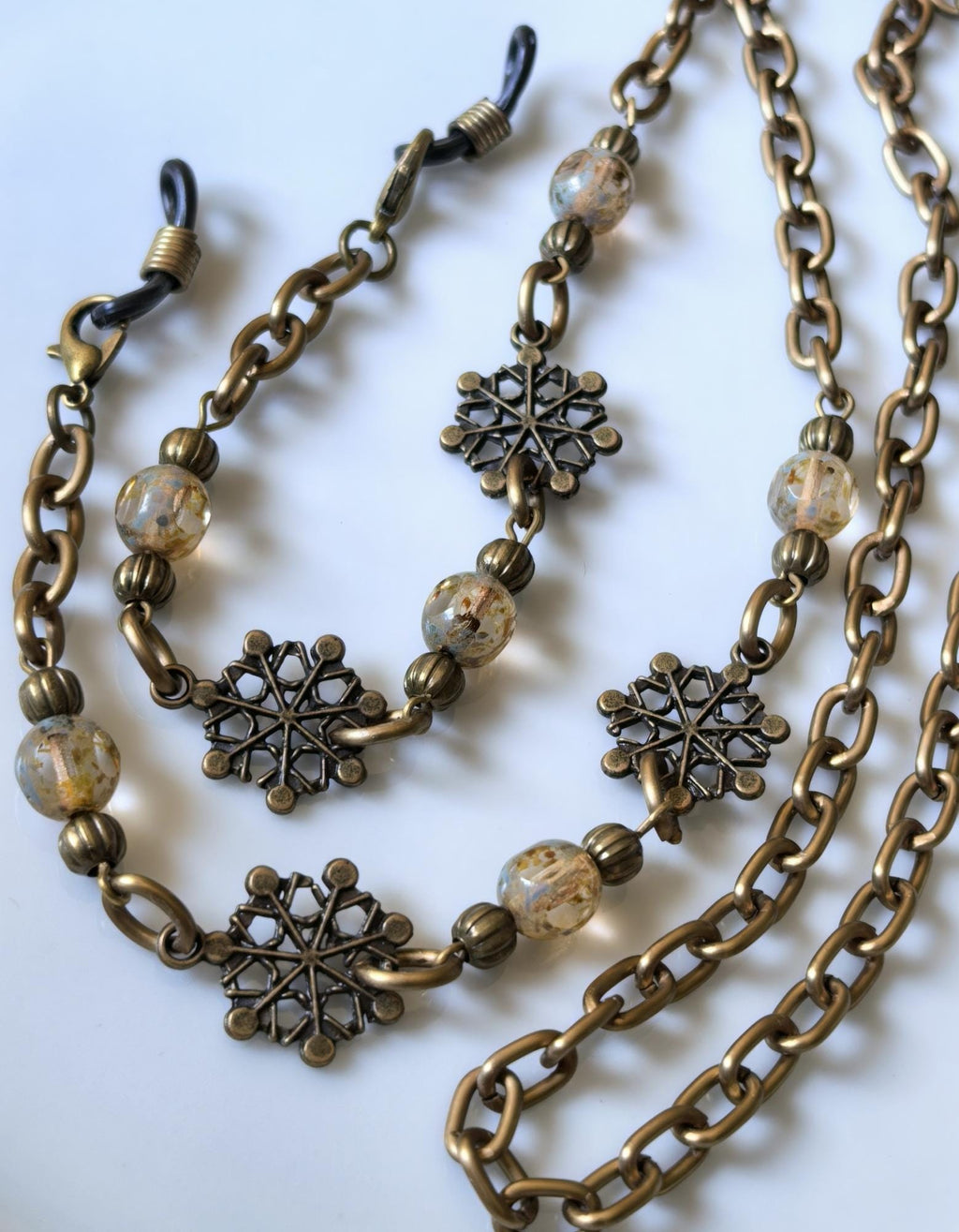 Snowflake Elegance Eyeglass Chain – Antique Gold Handmade Jewelry