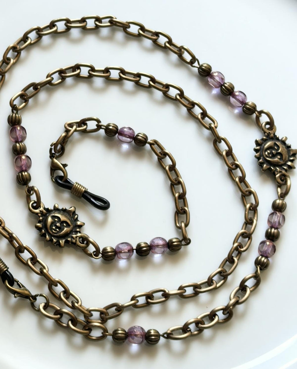 Sun Charm Eyeglass Chain – Purple Crystal Handmade Jewelry