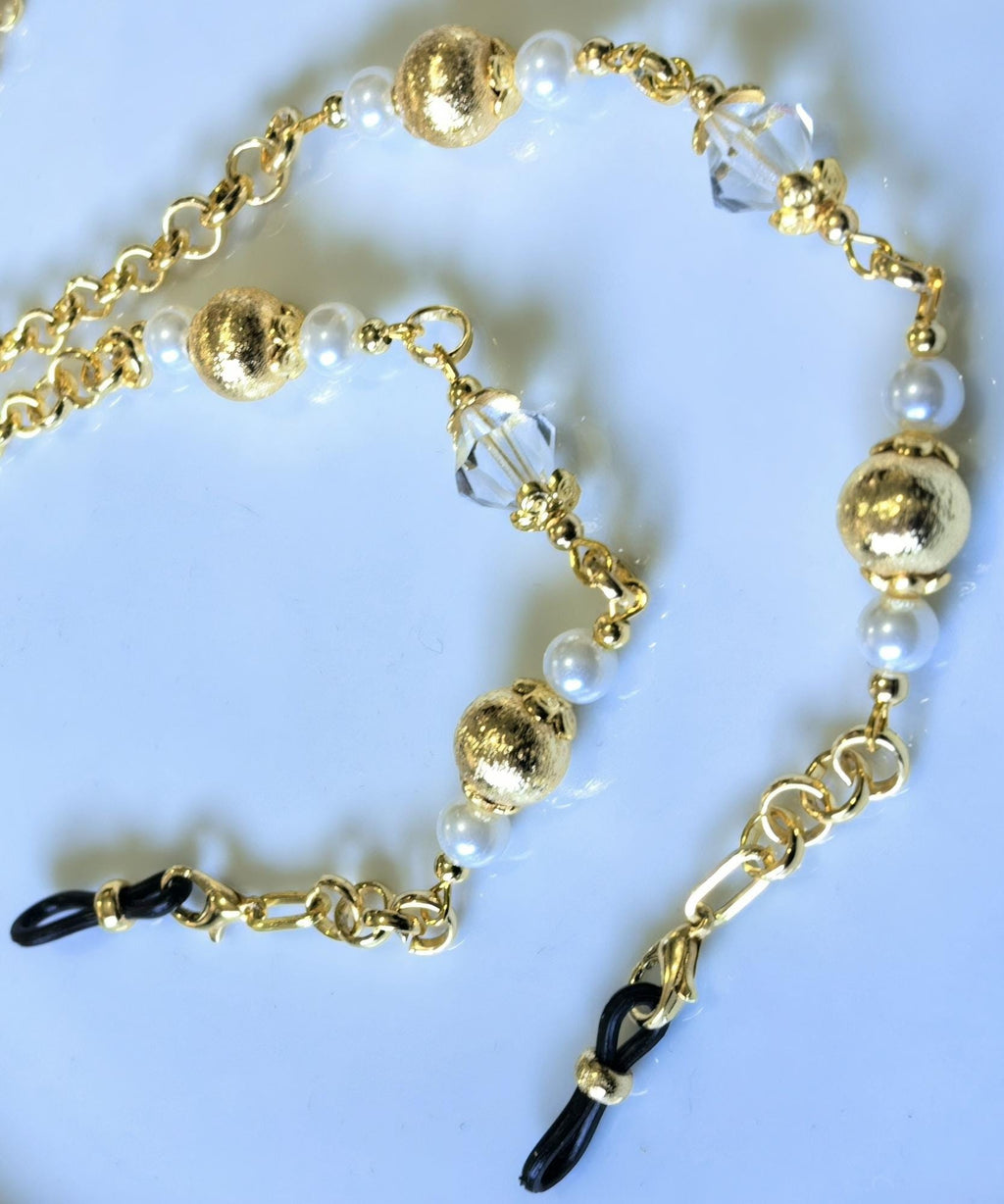 Eyeglass Chain – Antique Gold Baroque Pearl Crystal
