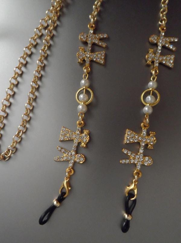 Glasses Chain – Zircon Ankh & Figure Charms with Pearl Beads – Friendship Edition