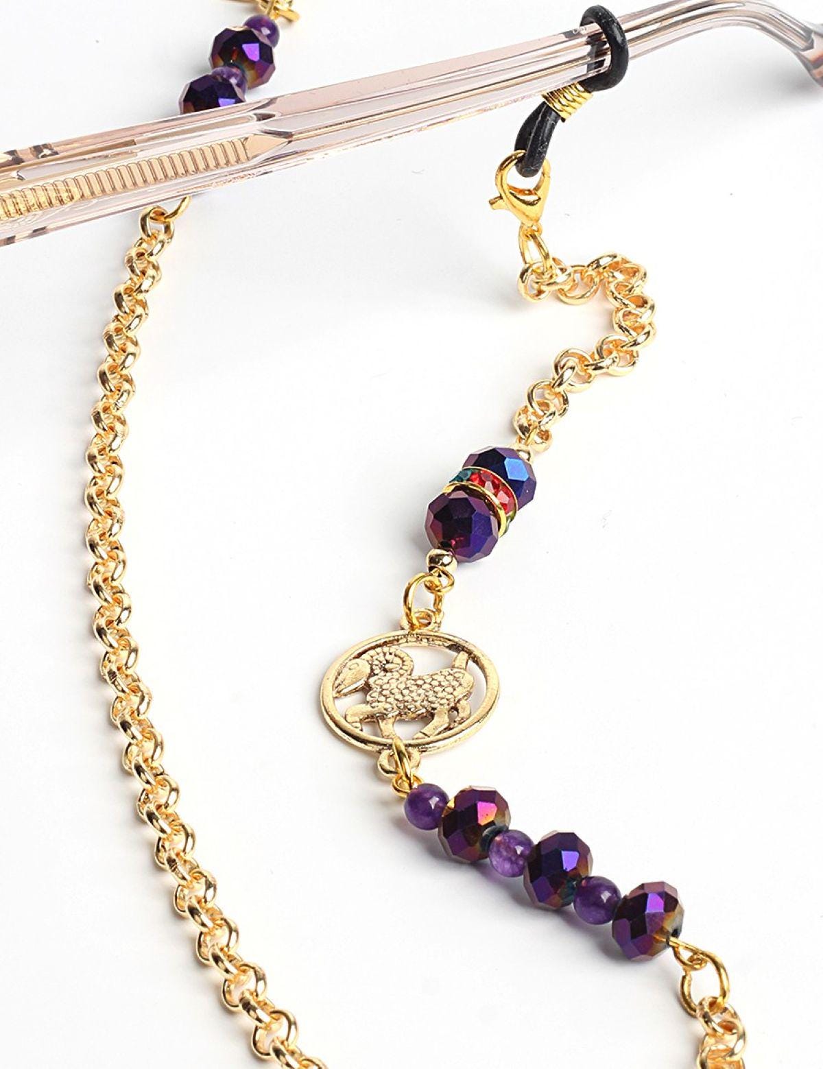 Glasses Chain – Gold Plated Amethyst Aries Zodiac Eyewear Strap