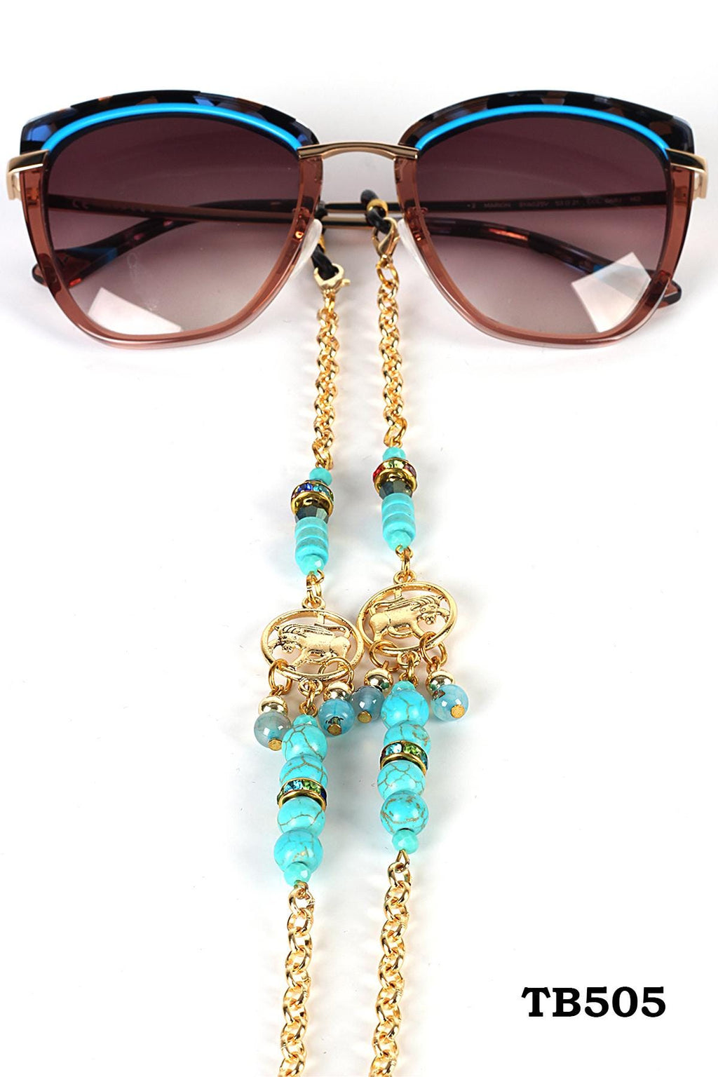 Glasses Chain – Taurus Zodiac Edition with Turquoise & Blue Agate – Gold Plated – ThinBlack® Zodiac Collection