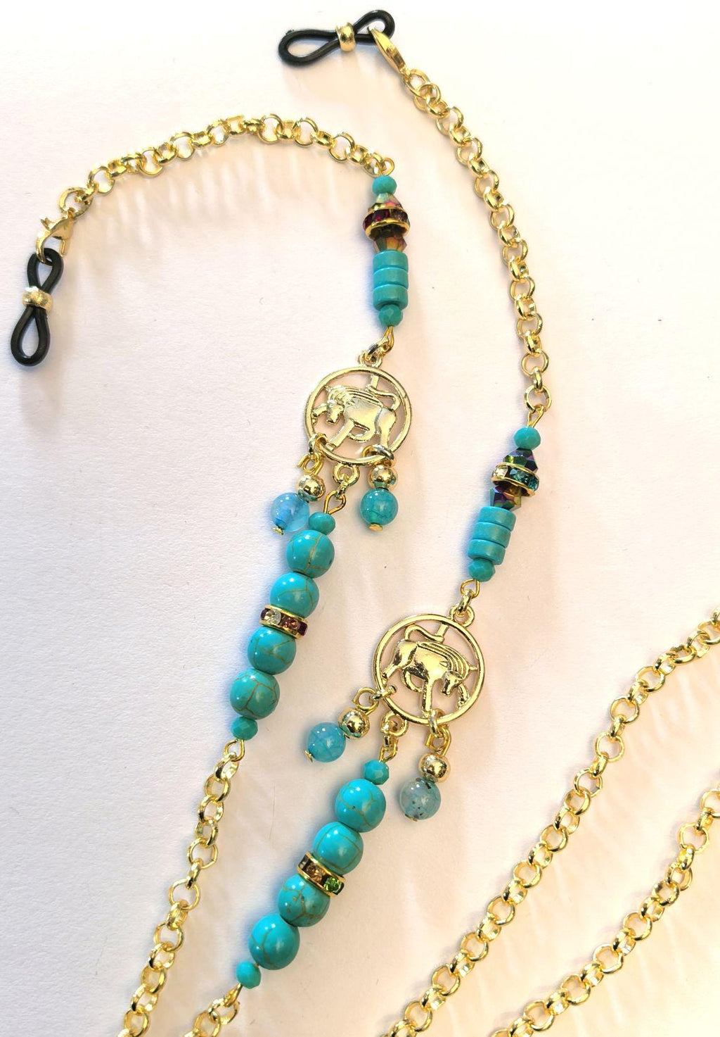 Glasses Chain – Taurus Zodiac Edition with Turquoise & Blue Agate – Gold Plated – ThinBlack® Zodiac Collection