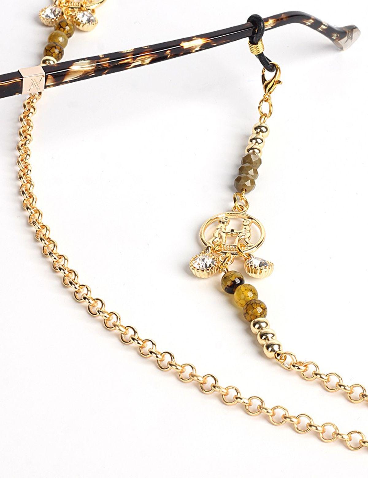 Glasses Chain – Gemini Zodiac Edition with Natural Stones – Gold Plated – ThinBlack® Zodiac Collection