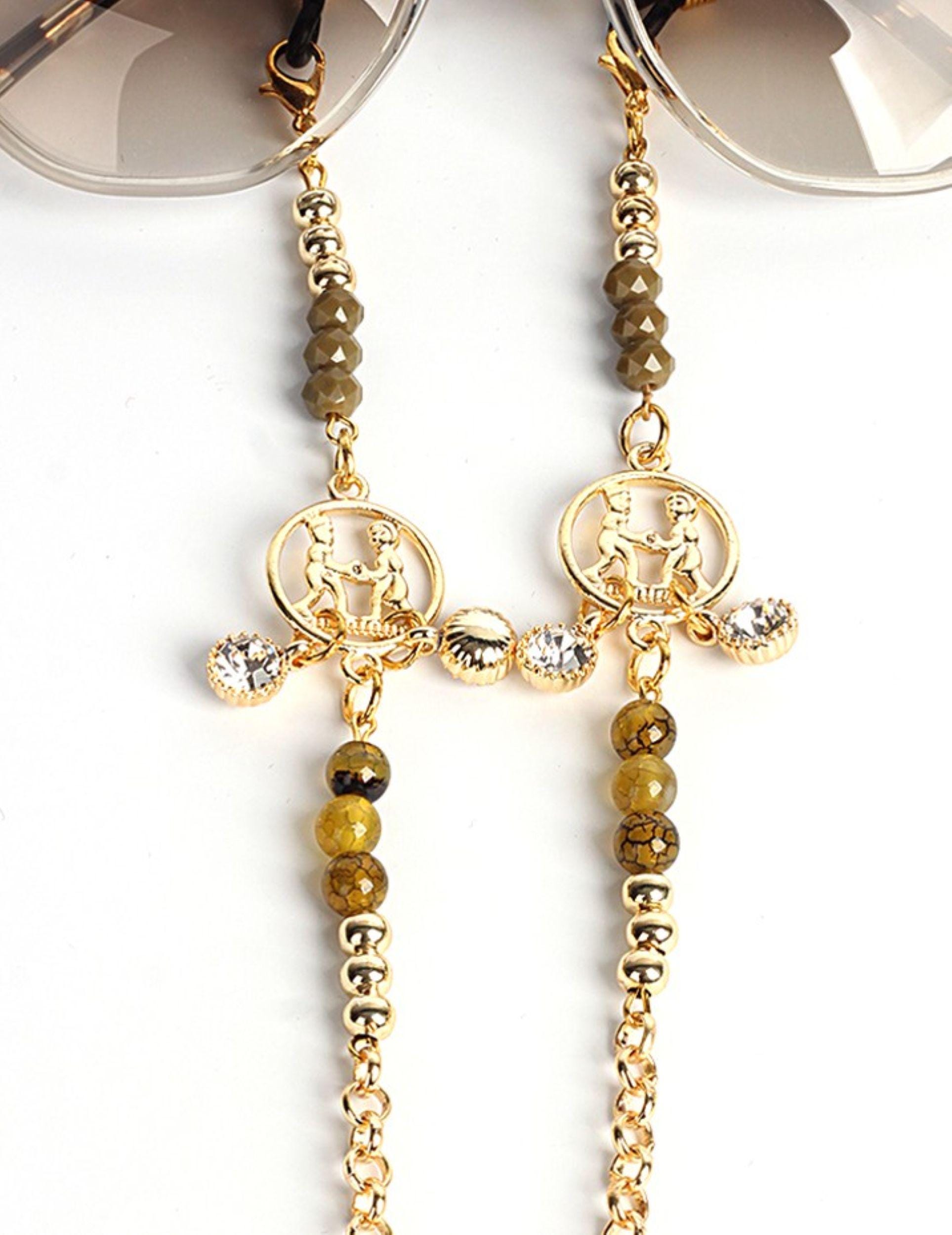 Glasses Chain – Gemini Zodiac Edition with Natural Stones – Gold Plated – ThinBlack® Zodiac Collection