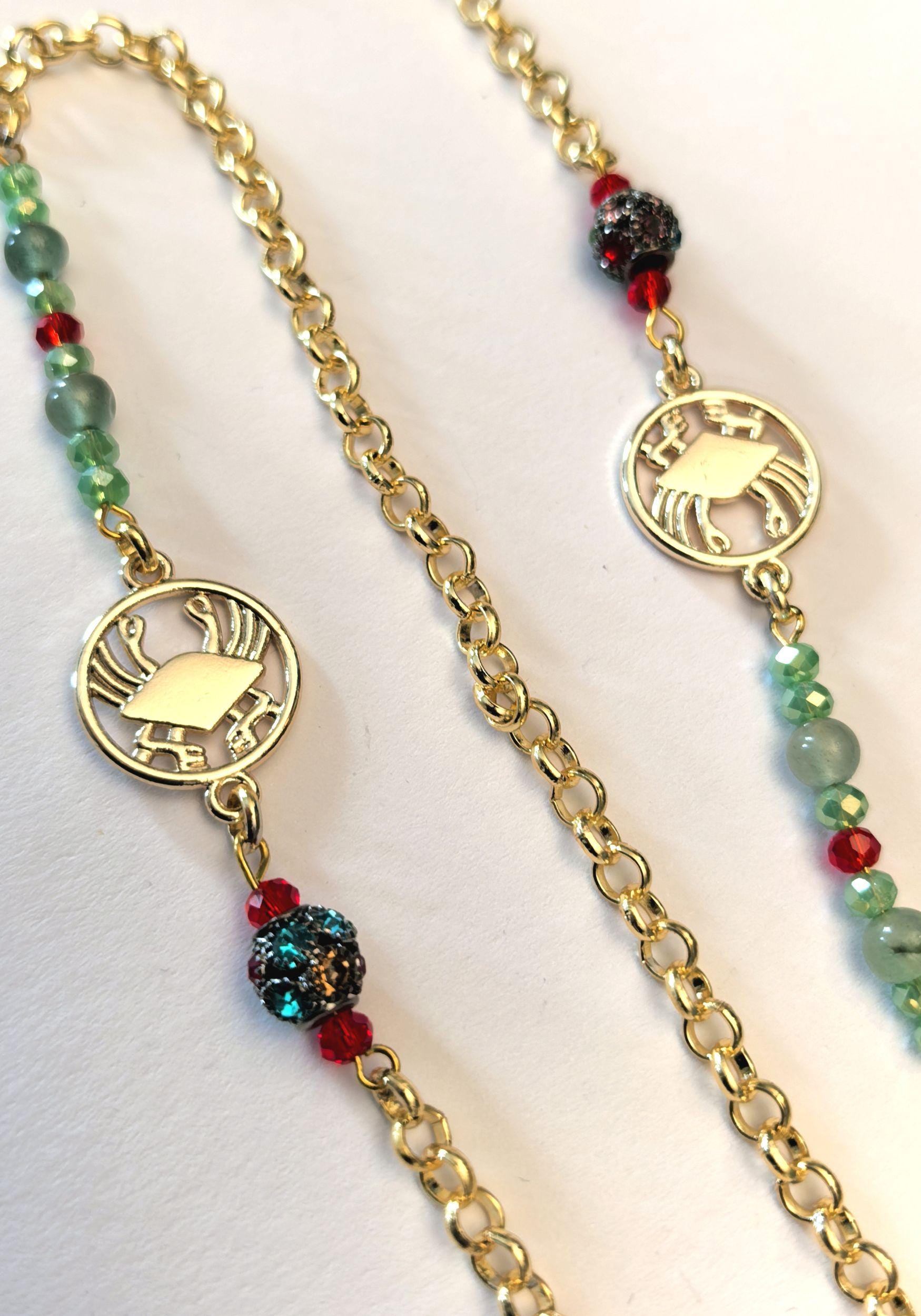Glasses Chain – Cancer Zodiac Edition with Aquamarine Gemstones – Gold Plated – ThinBlack® Zodiac Collection