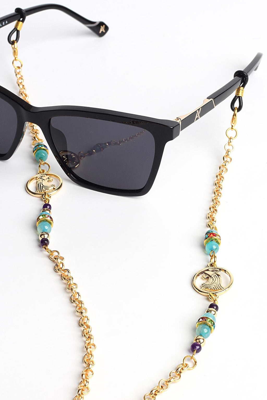 Glasses Chain – Aquarius Zodiac Edition with Natural Stones – Gold Plated – ThinBlack® Zodiac Collection