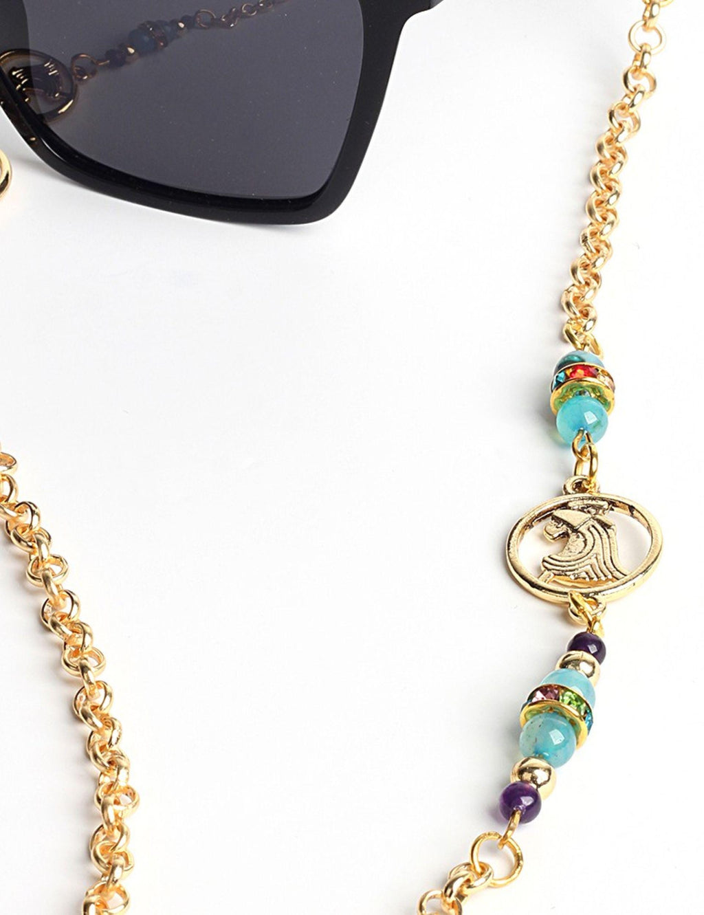 Glasses Chain – Aquarius Zodiac Edition with Natural Stones – Gold Plated – ThinBlack® Zodiac Collection