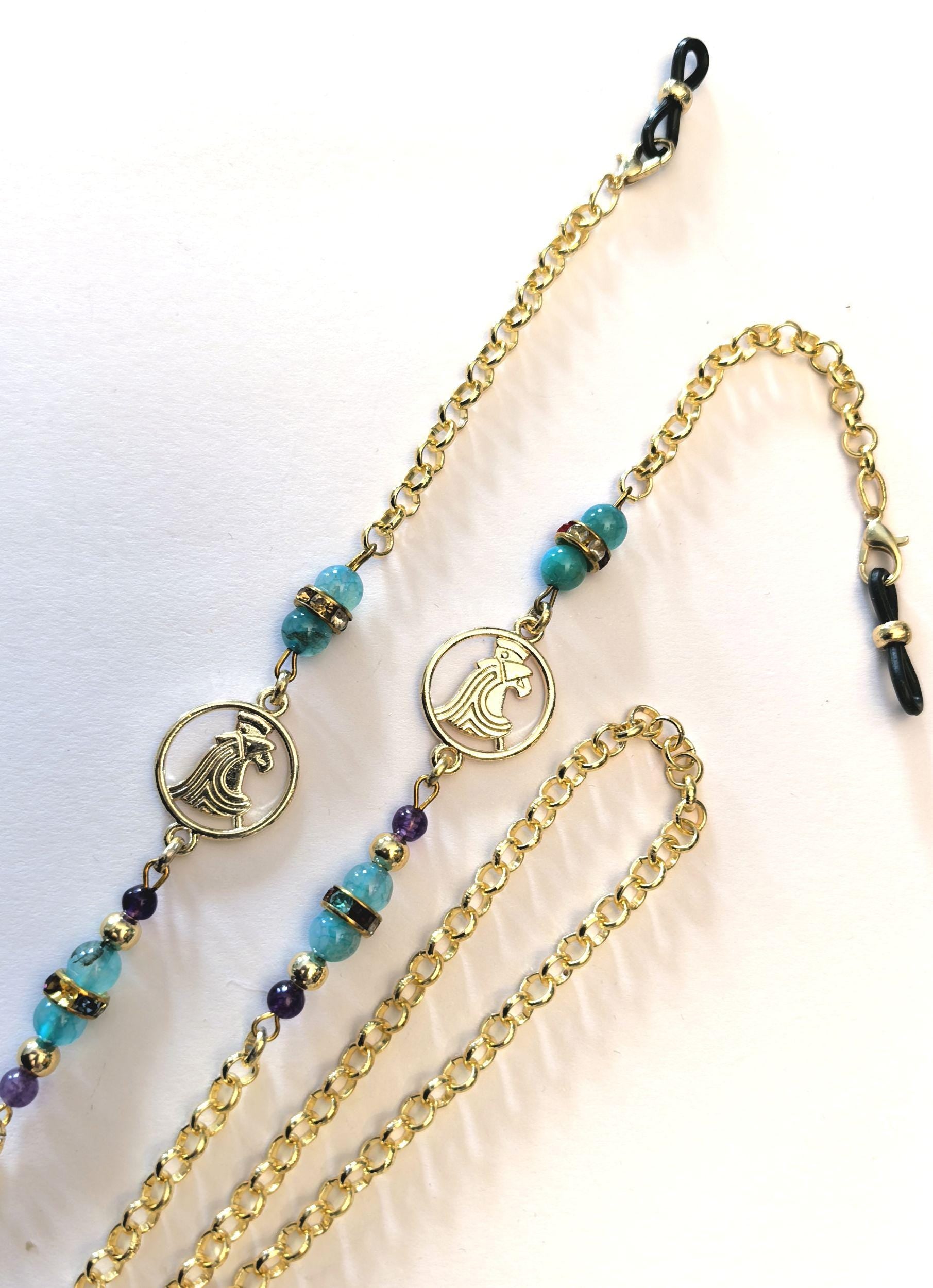 Glasses Chain – Aquarius Zodiac Edition with Natural Stones – Gold Plated – ThinBlack® Zodiac Collection