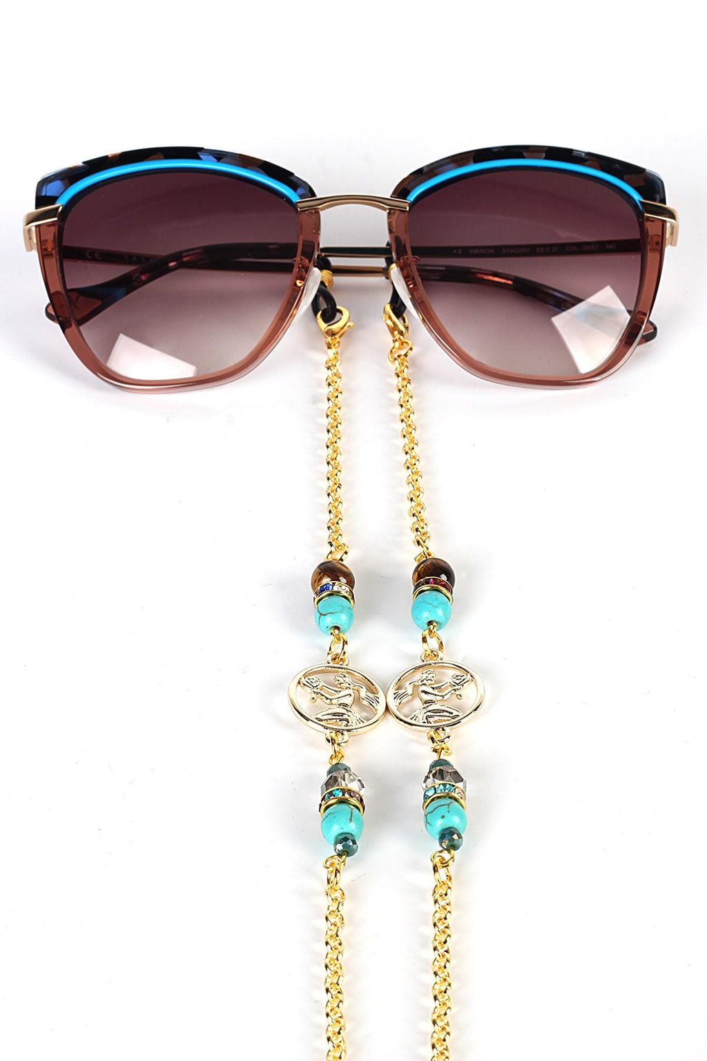 Glasses Chain – Gold Plated Virgo Eyewear Strap with Tiger’s Eye & Turquoise