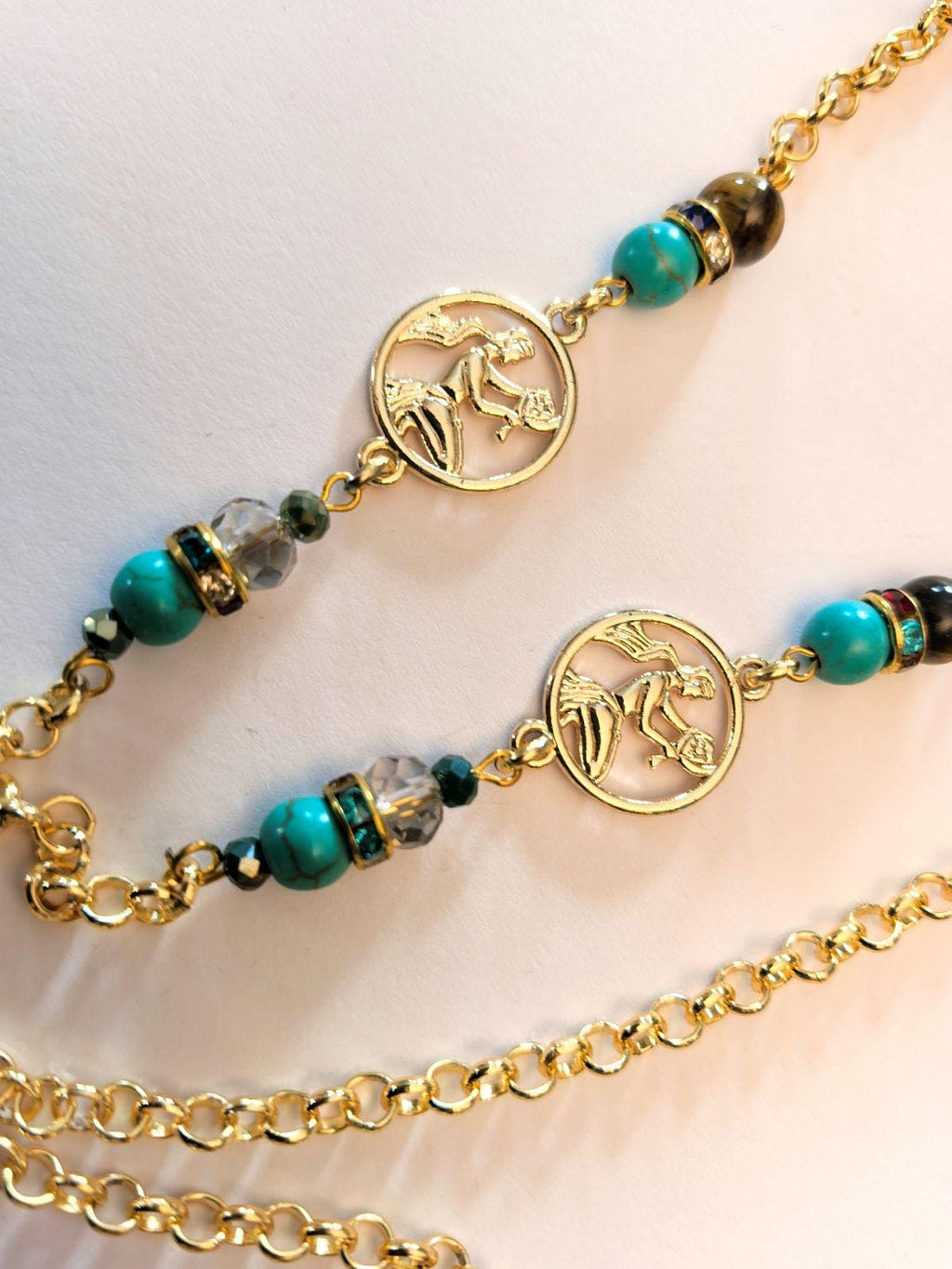 Glasses Chain – Gold Plated Virgo Eyewear Strap with Tiger’s Eye & Turquoise