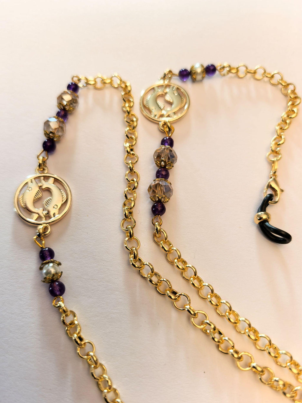 Glasses Chain – Pisces Zodiac Edition with Amethyst Natural Stones – ThinBlack® Mystic Collection
