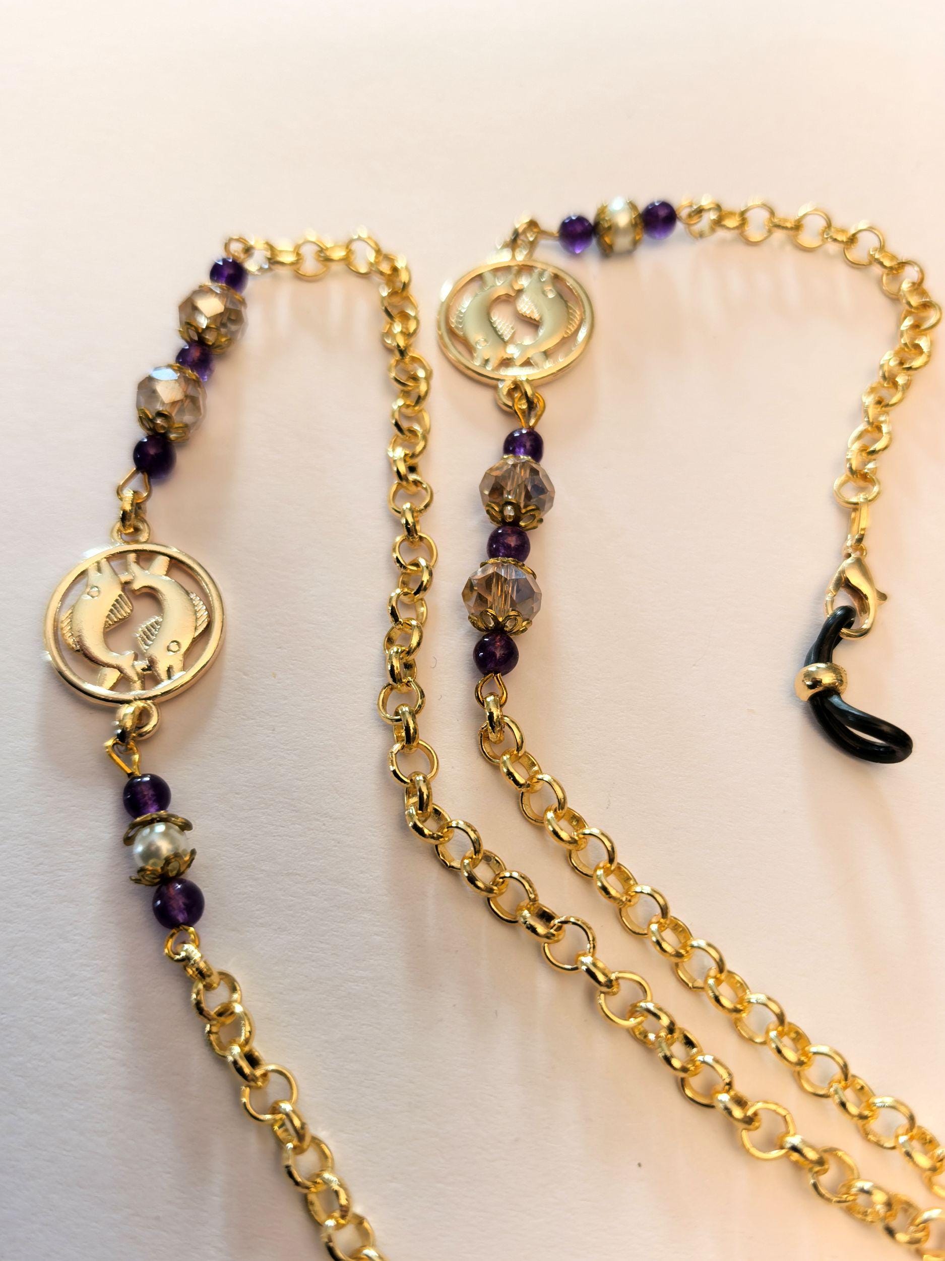 Glasses Chain – Pisces Zodiac Edition with Amethyst Natural Stones – ThinBlack® Mystic Collection