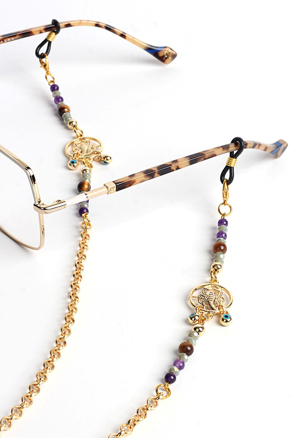 Glasses Chain – Scorpio Zodiac Edition with Amethyst & Tiger’s Eye – ThinBlack® Mystic Collection