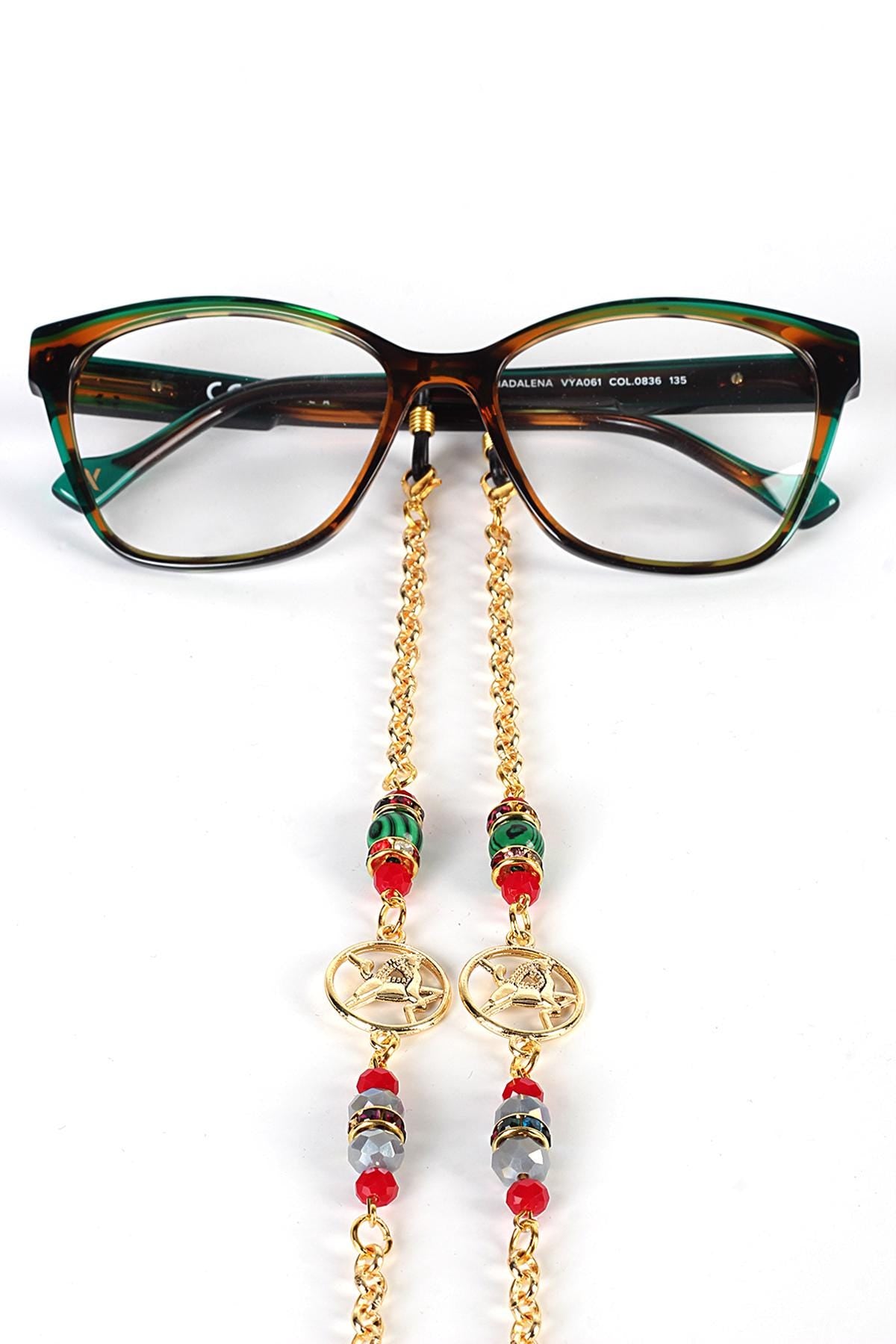 Glasses Chain – Capricorn Zodiac Edition with Malachite Stones – Gold Plated – ThinBlack® Zodiac Collection