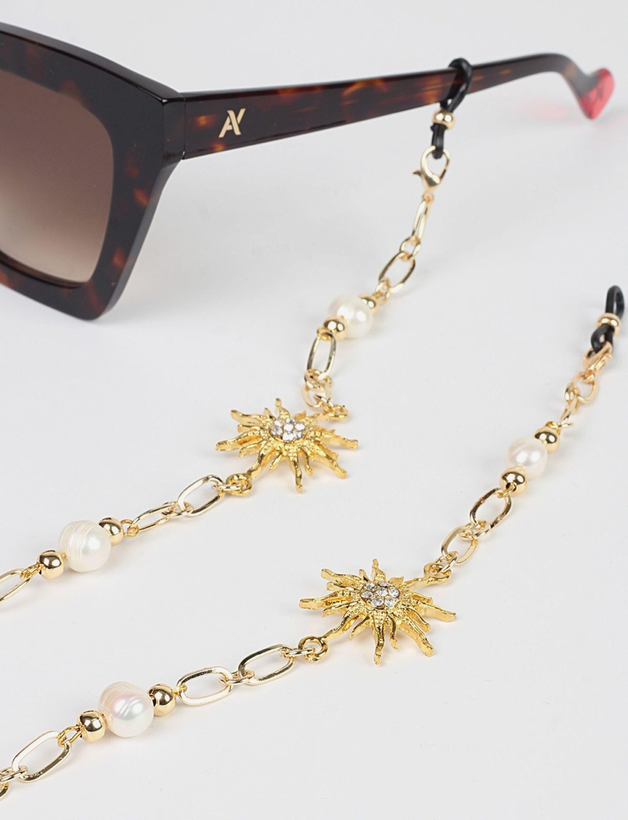 Glasses Chain – Gold Plated with Pearl & Zircon North Star Charm – ThinBlack® Celestial Edition