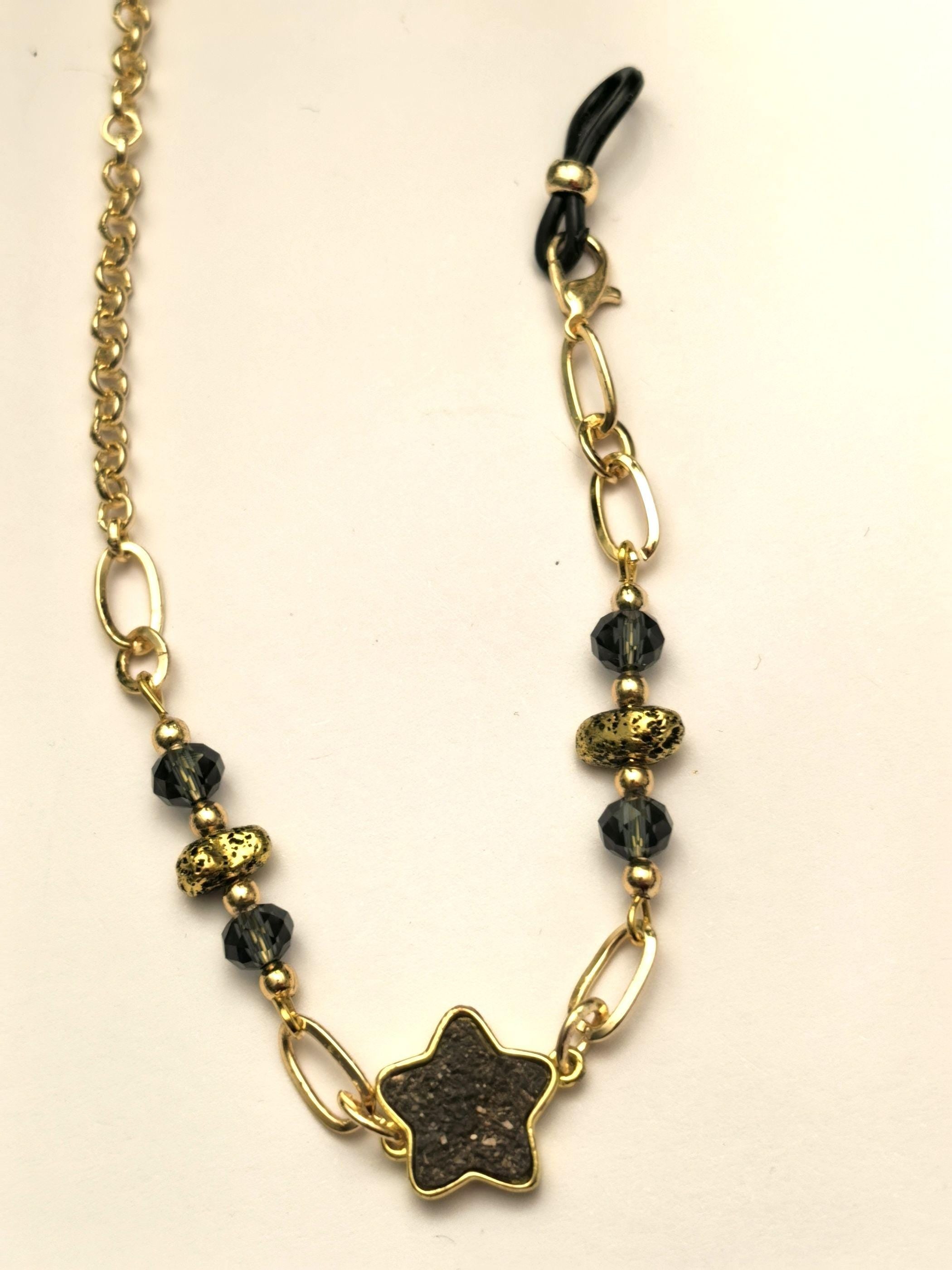 Glasses Chain – Hematite Star Charm with Gold Plated Holder – ThinBlack® Power Stones Collection