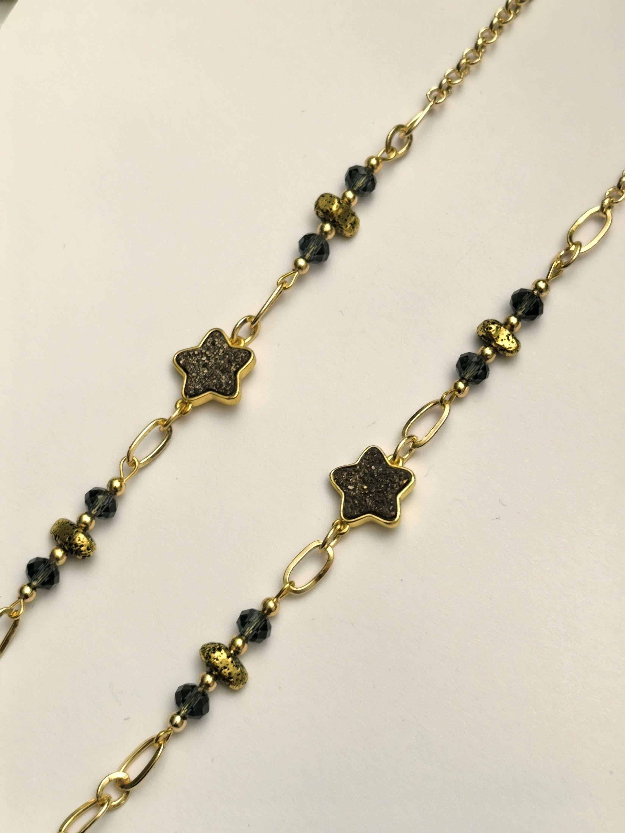 Glasses Chain – Hematite Star Charm with Gold Plated Holder – ThinBlack® Power Stones Collection