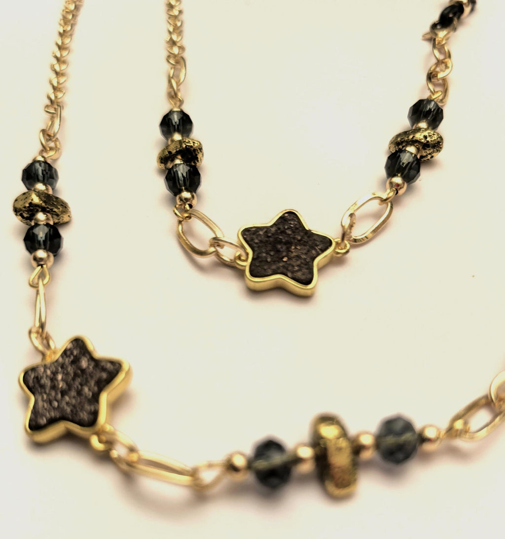 Glasses Chain – Hematite Star Charm with Gold Plated Holder – ThinBlack® Power Stones Collection
