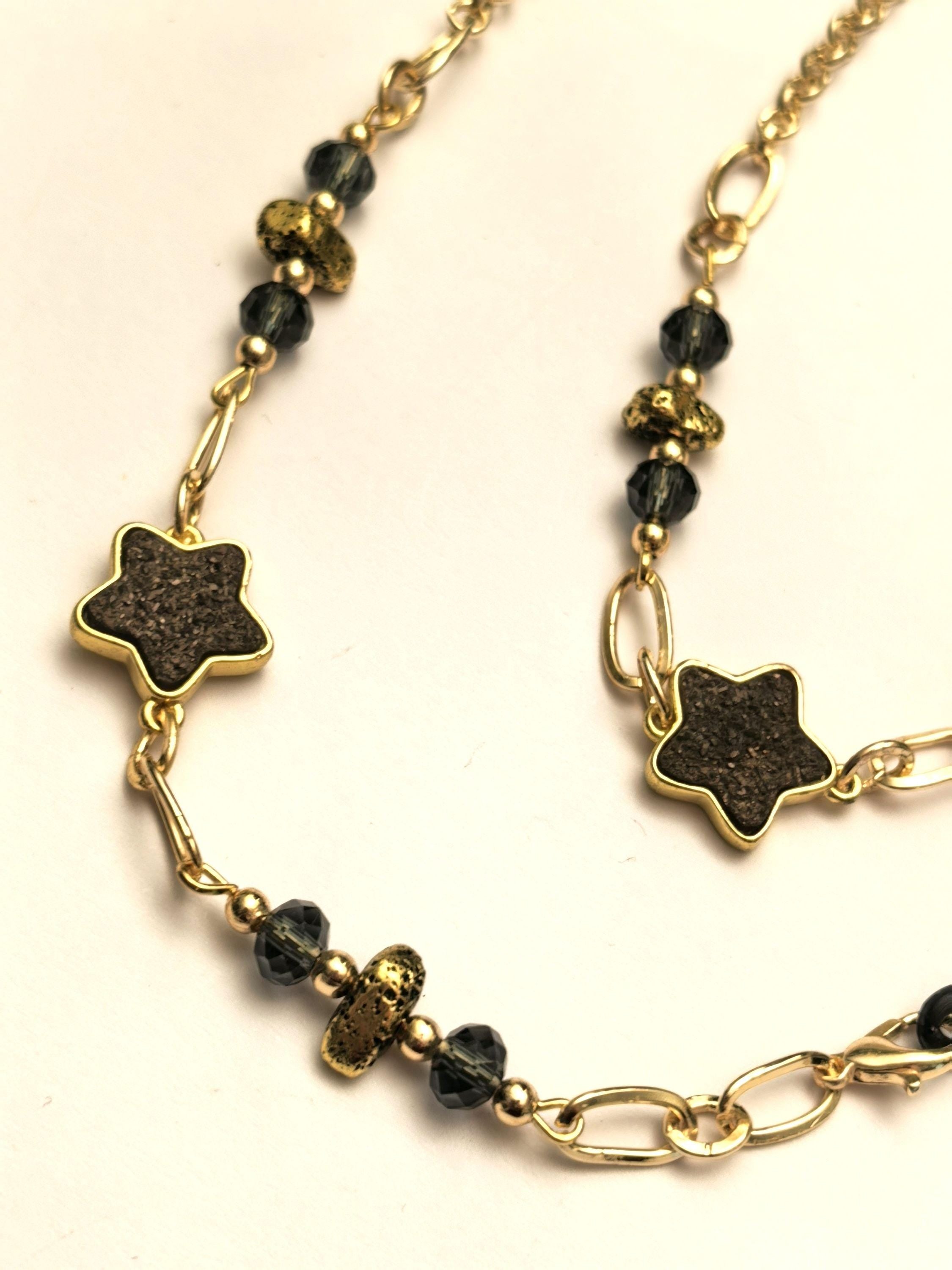 Glasses Chain – Hematite Star Charm with Gold Plated Holder – ThinBlack® Power Stones Collection
