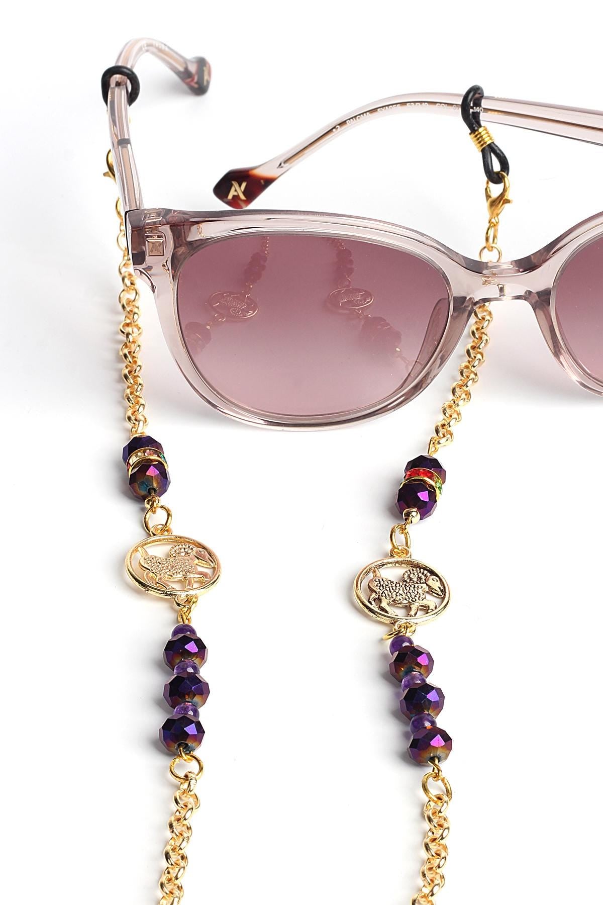 Glasses Chain – Gold Plated Amethyst Aries Zodiac Eyewear Strap