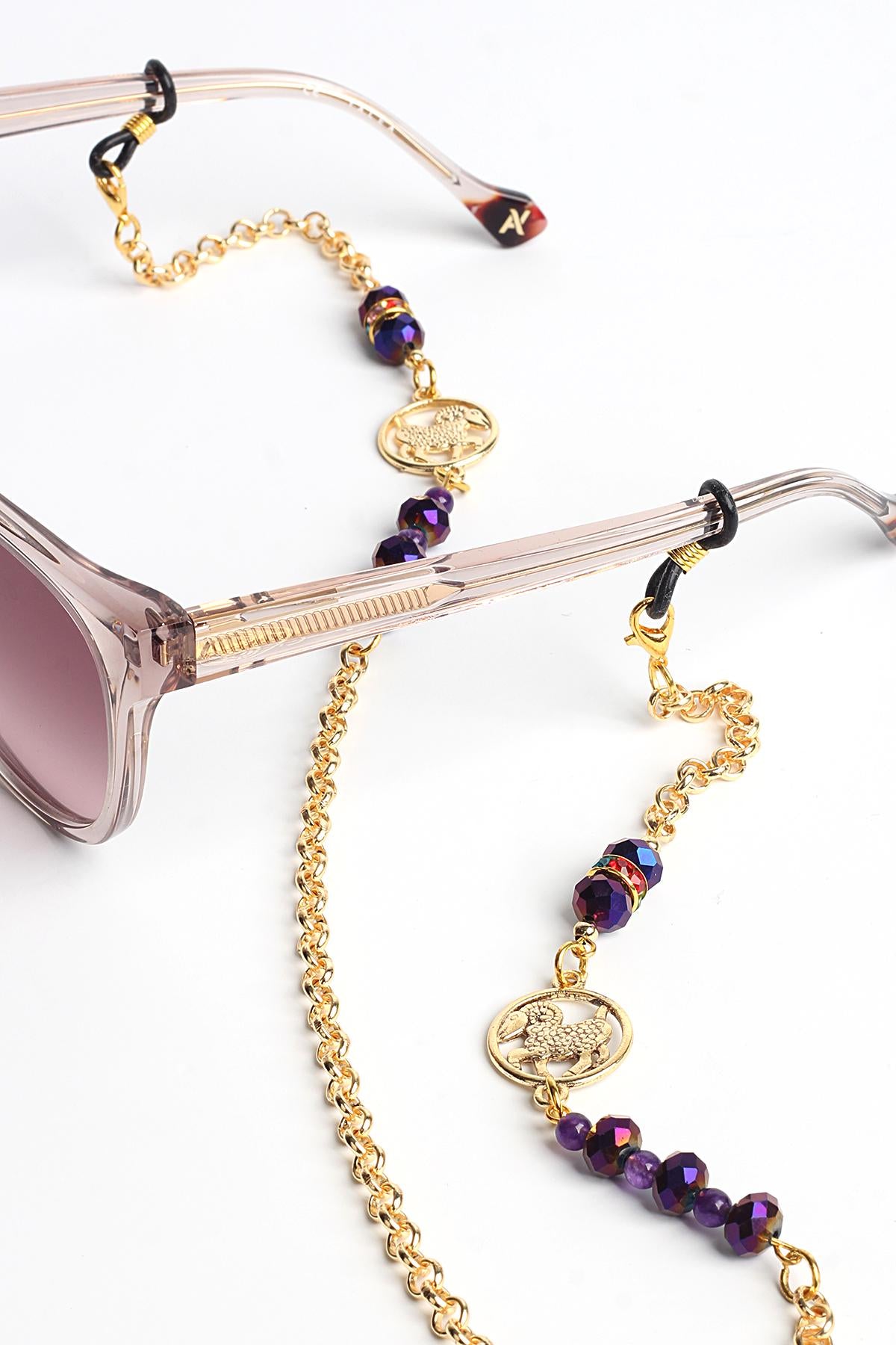 Glasses Chain – Gold Plated Amethyst Aries Zodiac Eyewear Strap