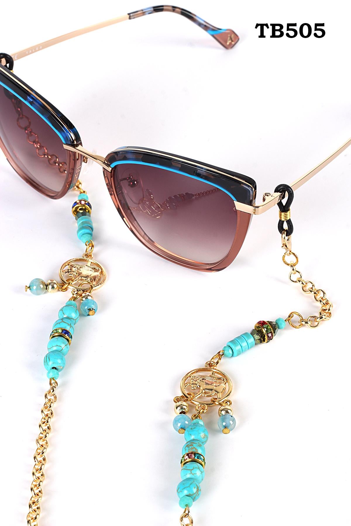 Glasses Chain – Taurus Zodiac Edition with Turquoise & Blue Agate – Gold Plated – ThinBlack® Zodiac Collection