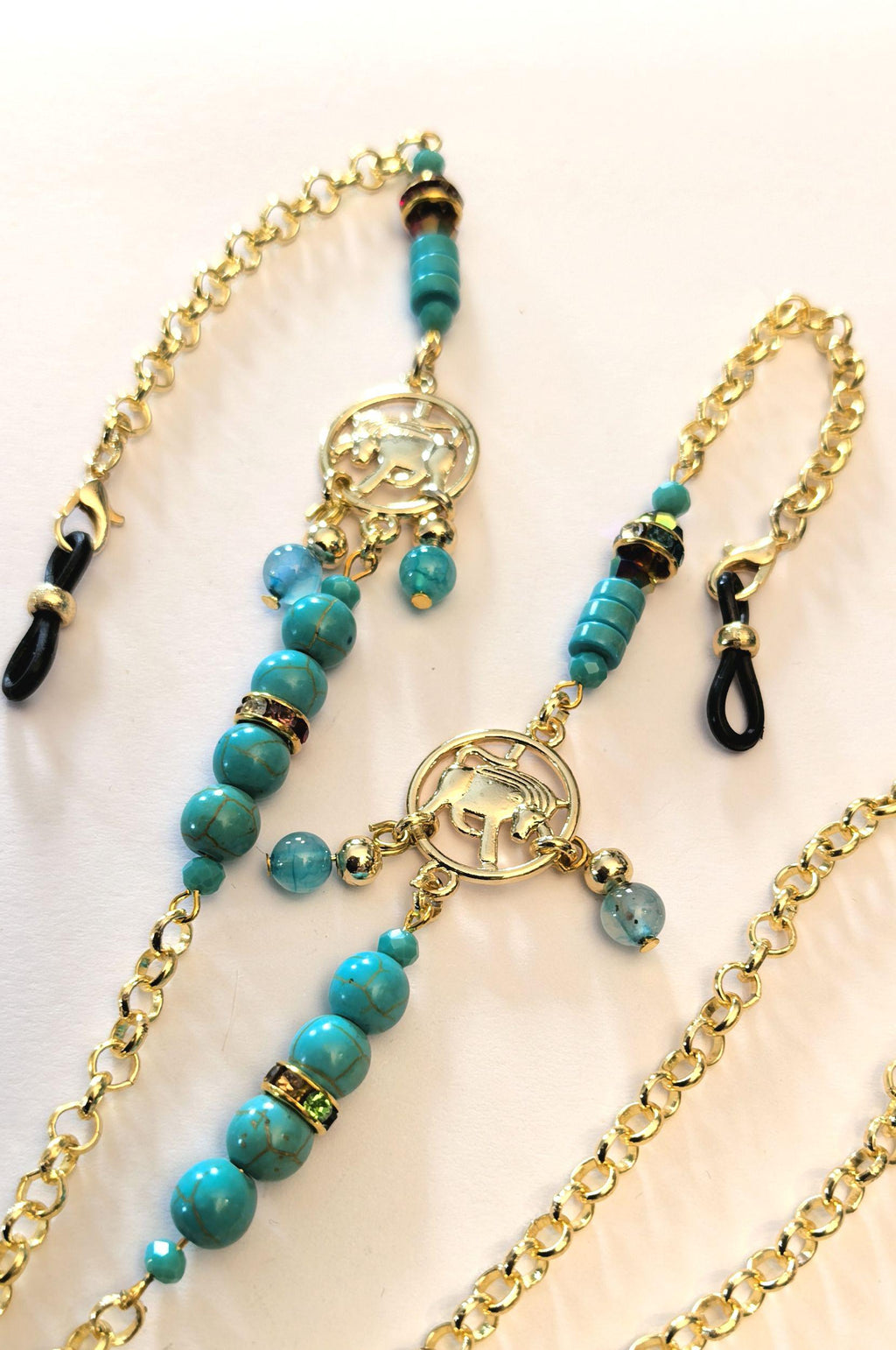 Glasses Chain – Taurus Zodiac Edition with Turquoise & Blue Agate – Gold Plated – ThinBlack® Zodiac Collection