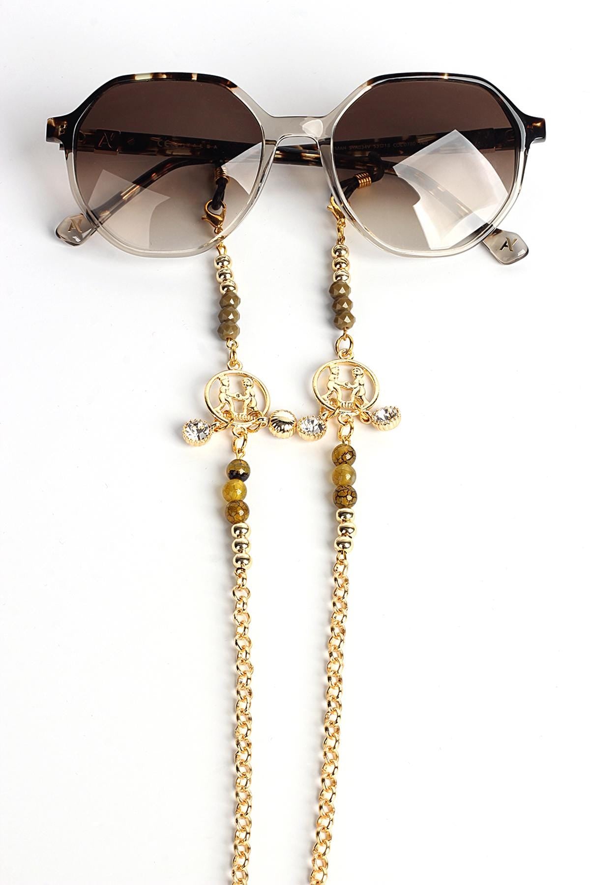 Glasses Chain – Gemini Zodiac Edition with Natural Stones – Gold Plated – ThinBlack® Zodiac Collection