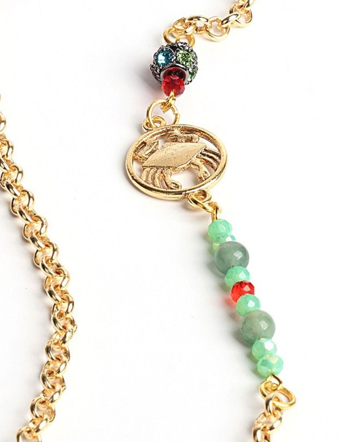 Glasses Chain – Cancer Zodiac Edition with Aquamarine Gemstones – Gold Plated – ThinBlack® Zodiac Collection