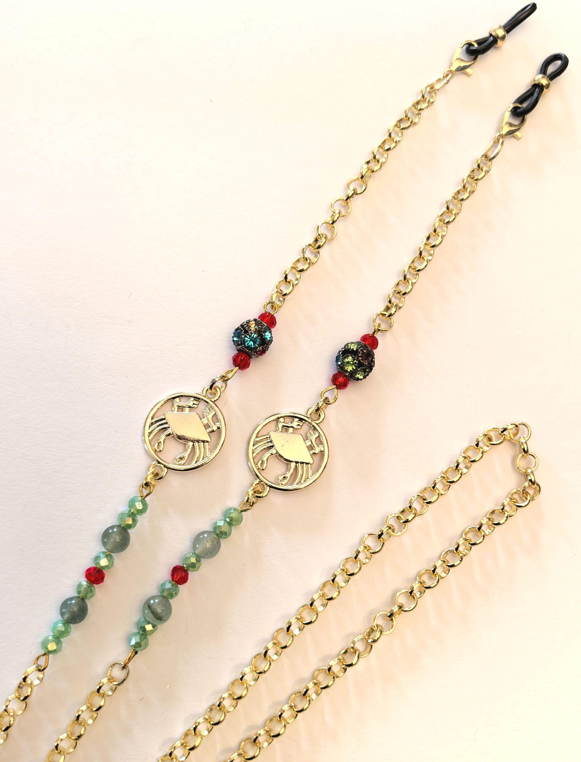 Glasses Chain – Cancer Zodiac Edition with Aquamarine Gemstones – Gold Plated – ThinBlack® Zodiac Collection