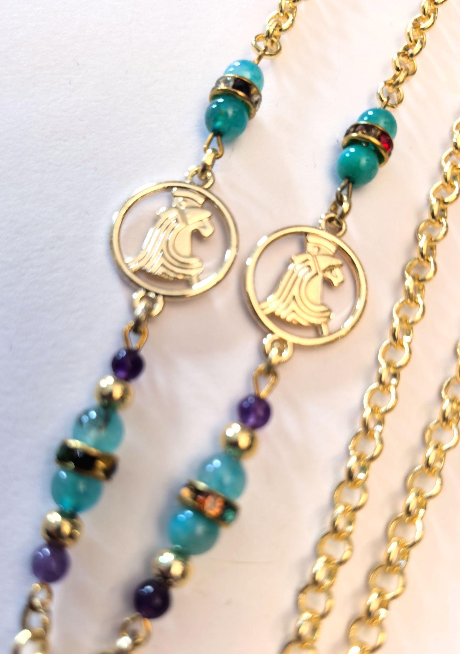 Glasses Chain – Aquarius Zodiac Edition with Natural Stones – Gold Plated – ThinBlack® Zodiac Collection