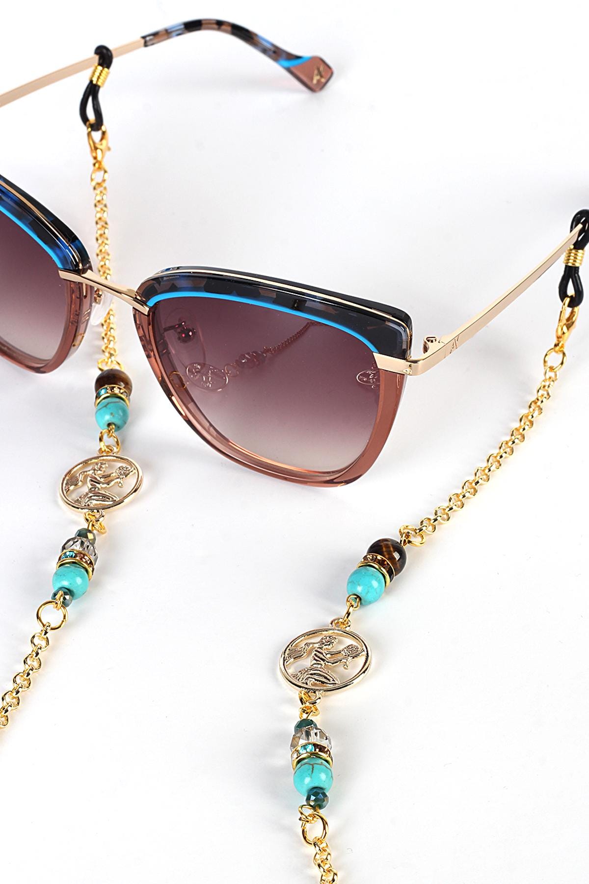 Glasses Chain – Gold Plated Virgo Eyewear Strap with Tiger’s Eye & Turquoise