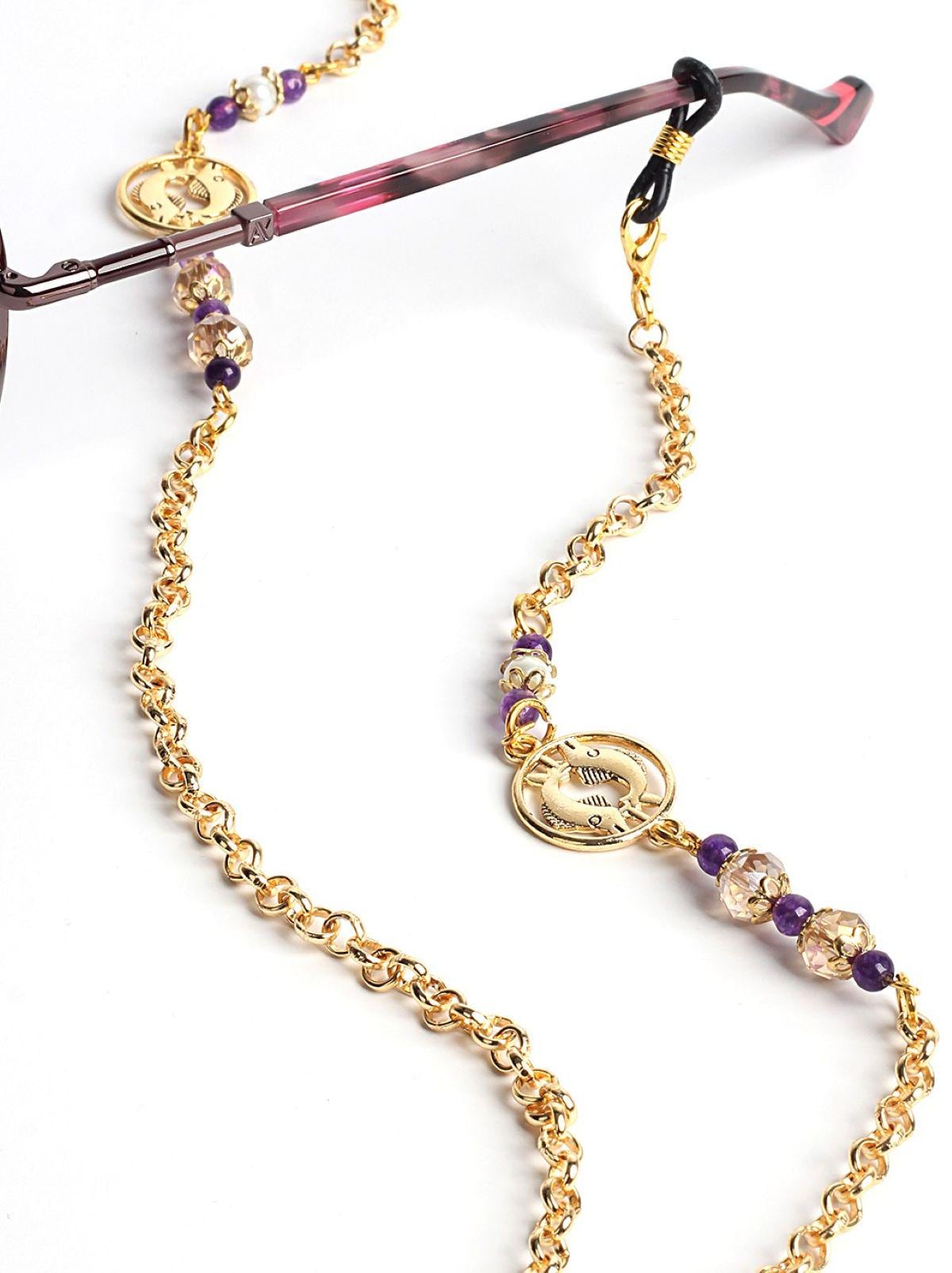 Glasses Chain – Pisces Zodiac Edition with Amethyst Natural Stones – ThinBlack® Mystic Collection
