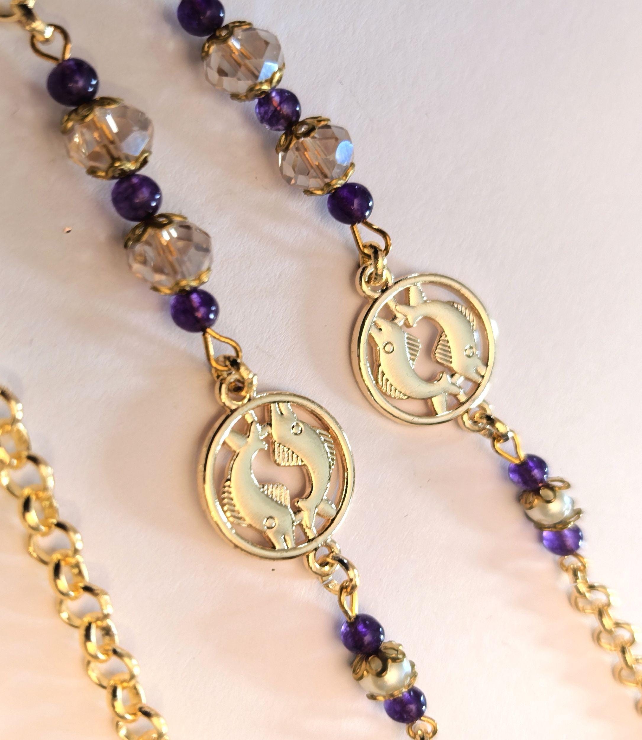 Glasses Chain – Pisces Zodiac Edition with Amethyst Natural Stones – ThinBlack® Mystic Collection