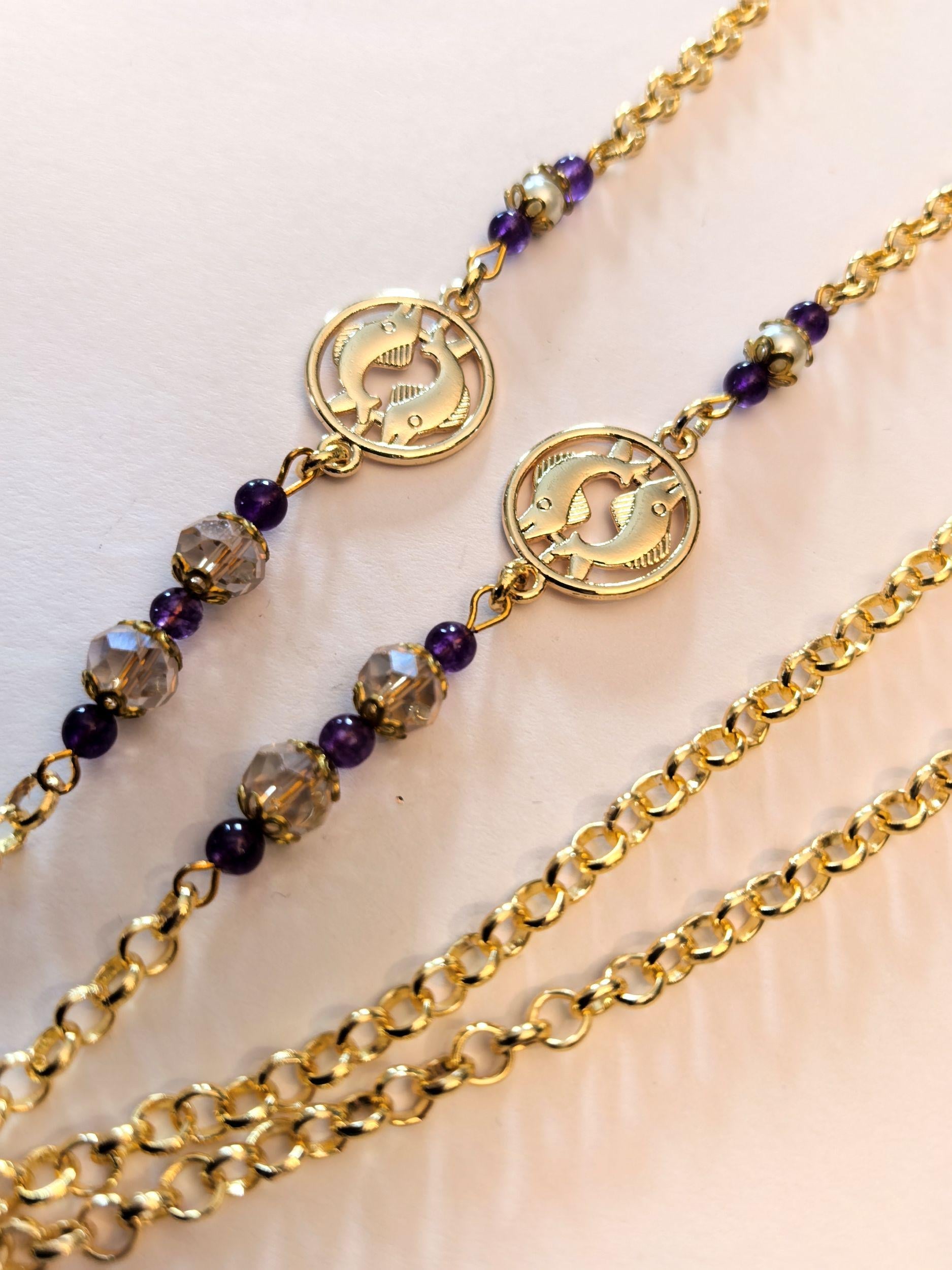 Glasses Chain – Pisces Zodiac Edition with Amethyst Natural Stones – ThinBlack® Mystic Collection