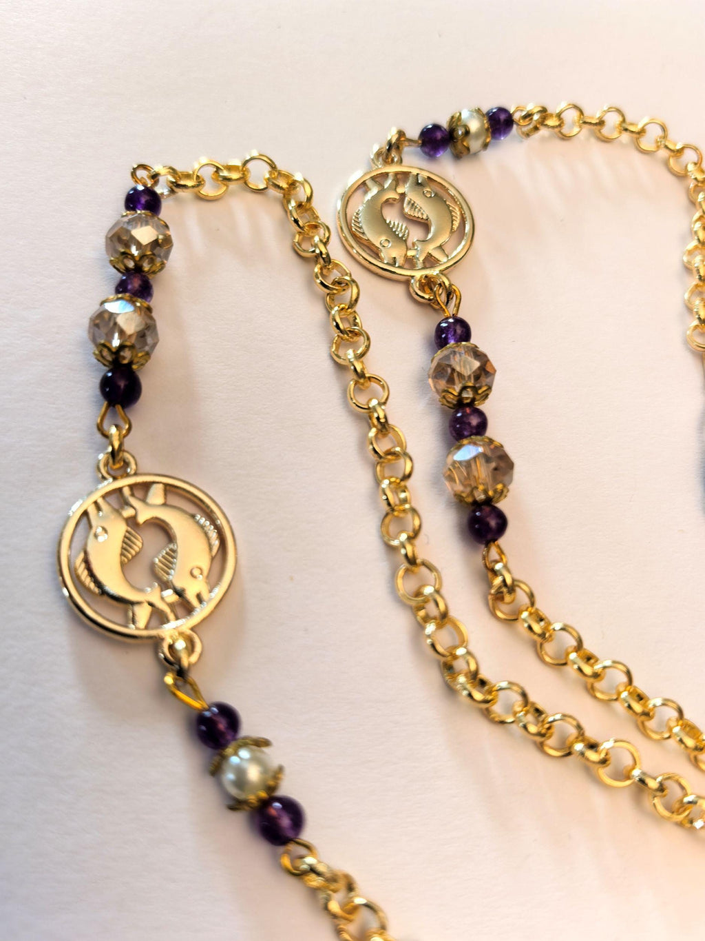 Glasses Chain – Pisces Zodiac Edition with Amethyst Natural Stones – ThinBlack® Mystic Collection