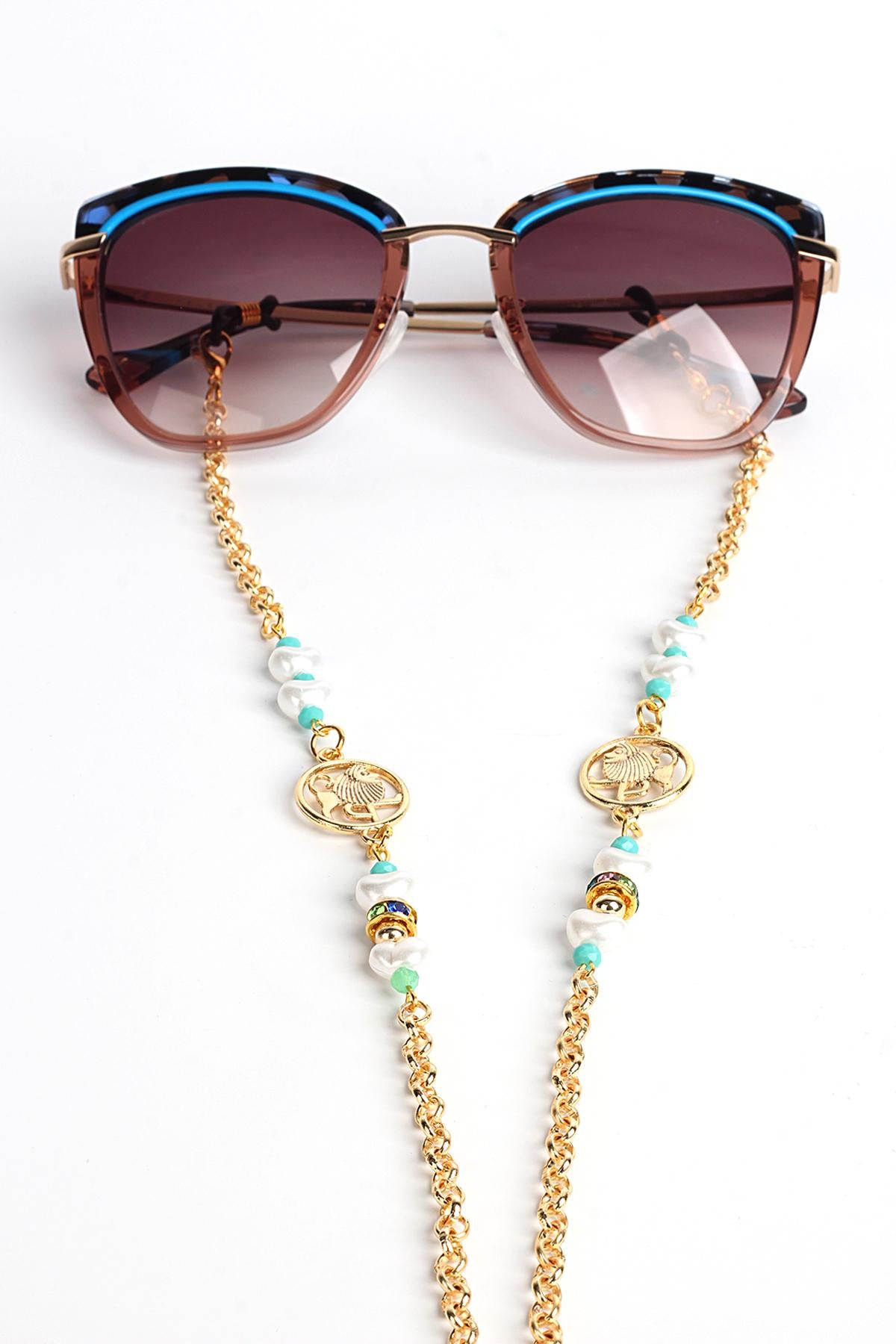 Glasses Chain – Leo Zodiac Edition with Crystal & Pearl Beads – ThinBlack® Zodiac Collection